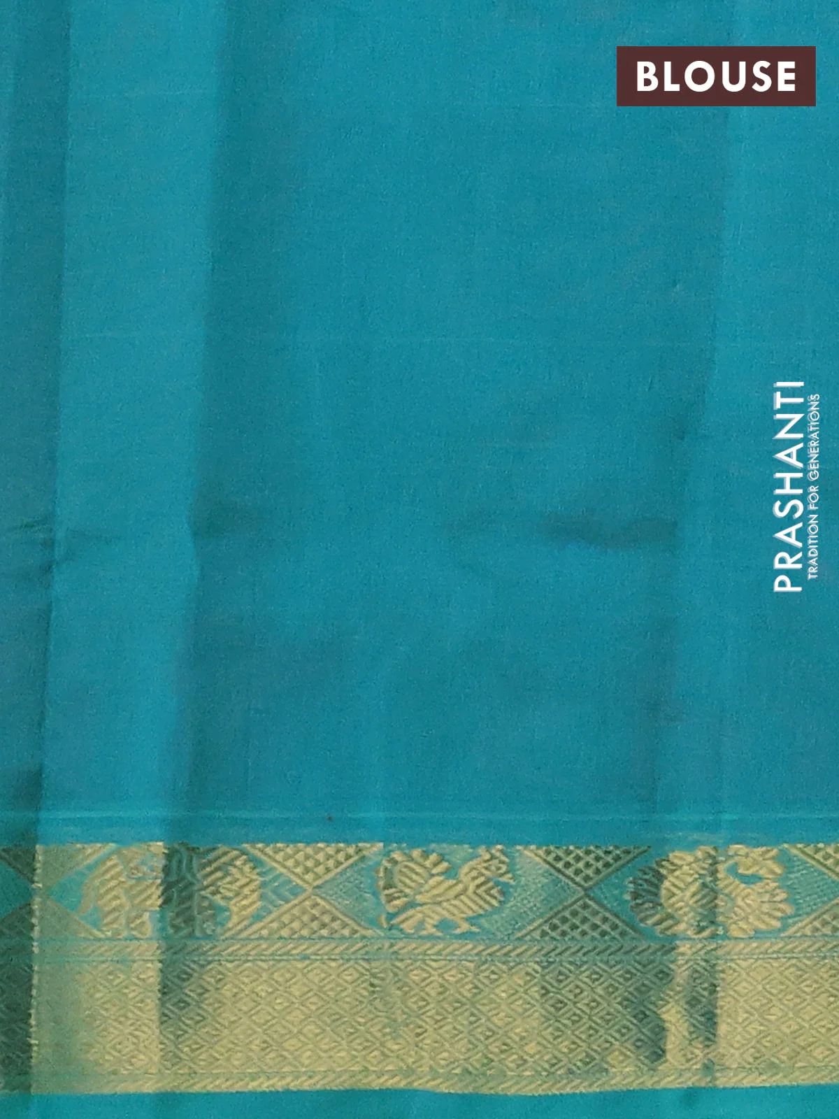 Silk cotton saree deep maroon and teal green with plain body and zari woven border - Image 3