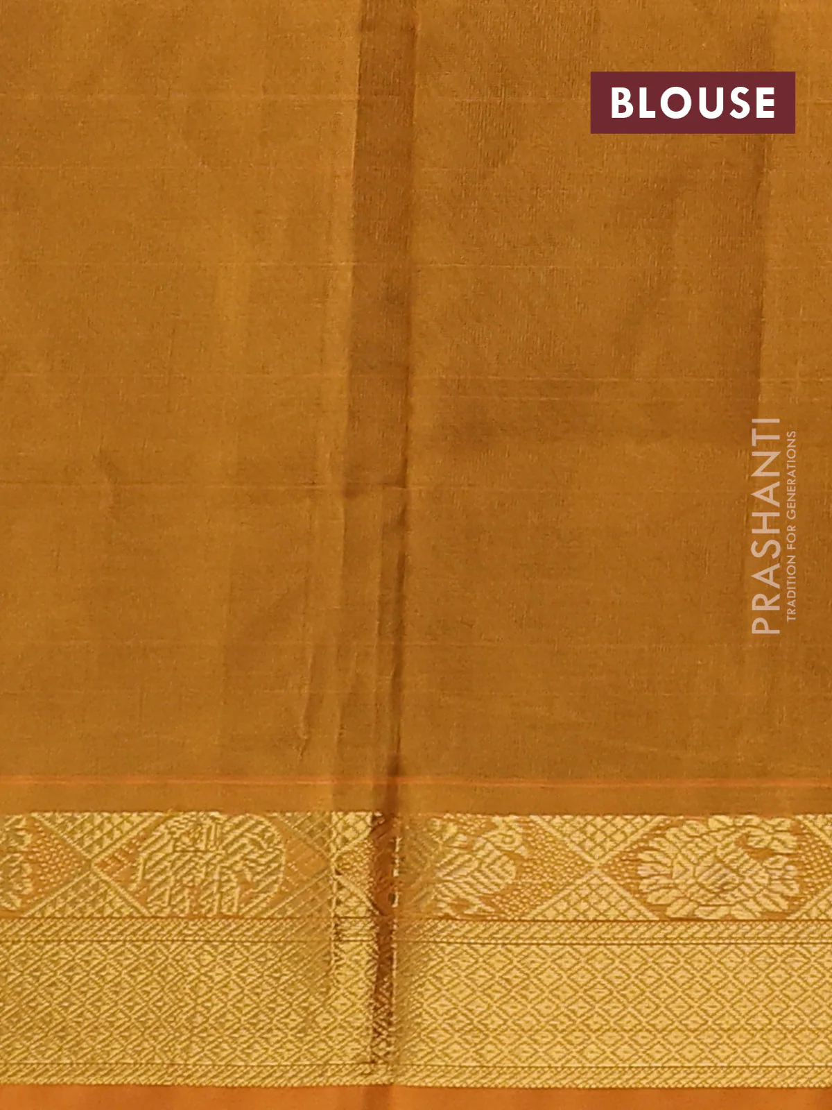 Silk cotton saree green and dark mustard with plain body and zari woven border - Image 3