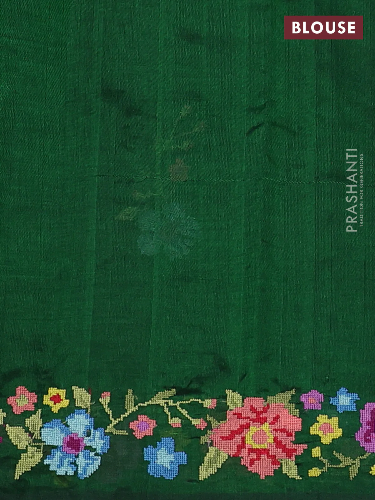Silk cotton saree green with floral embroidery buttas and embroidery border - Image 3