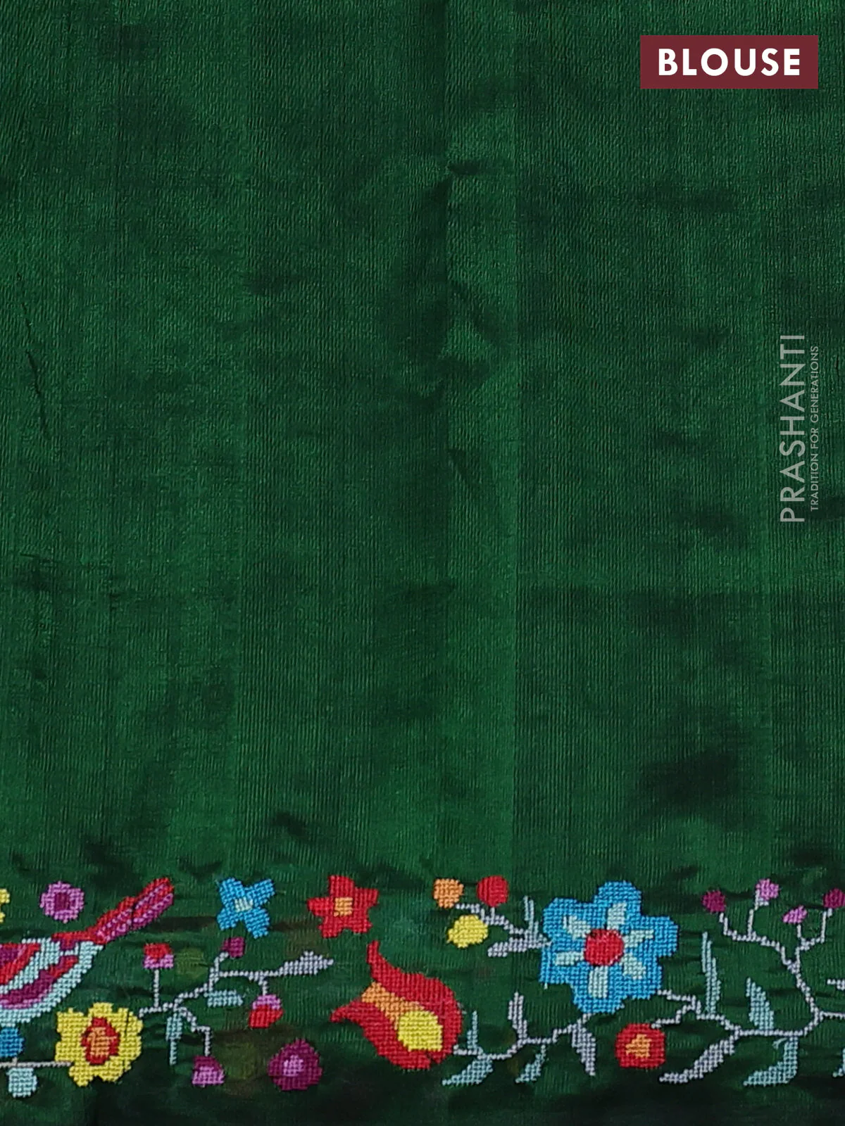 Silk cotton saree green with floral embroidery buttas and embroidery border - Image 3