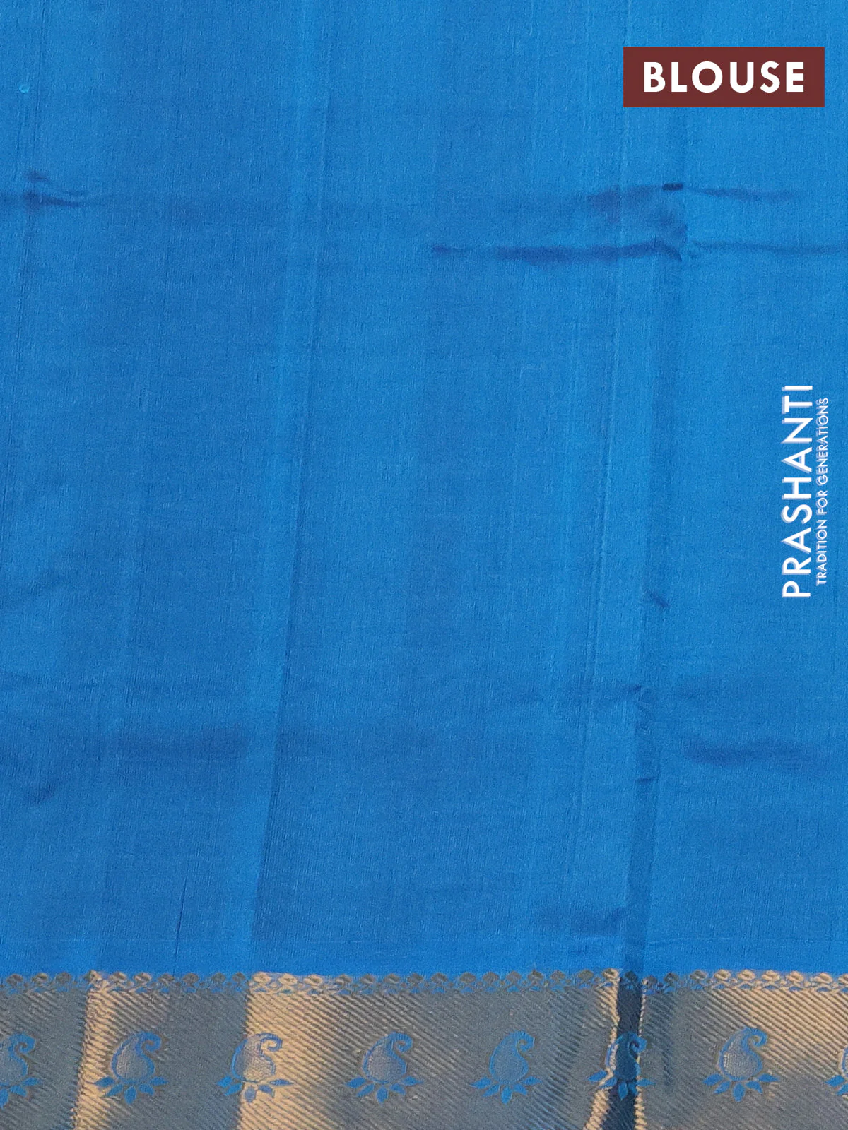 Silk cotton saree maroon and cs blue with zari woven buttas and zari woven border - Image 3
