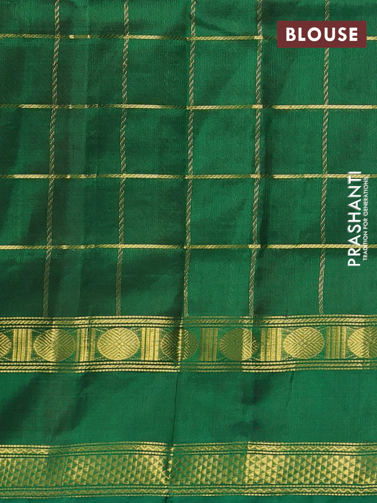 Silk cotton saree maroon and green with allover zari woven checks pattern and zari woven border - Image 3