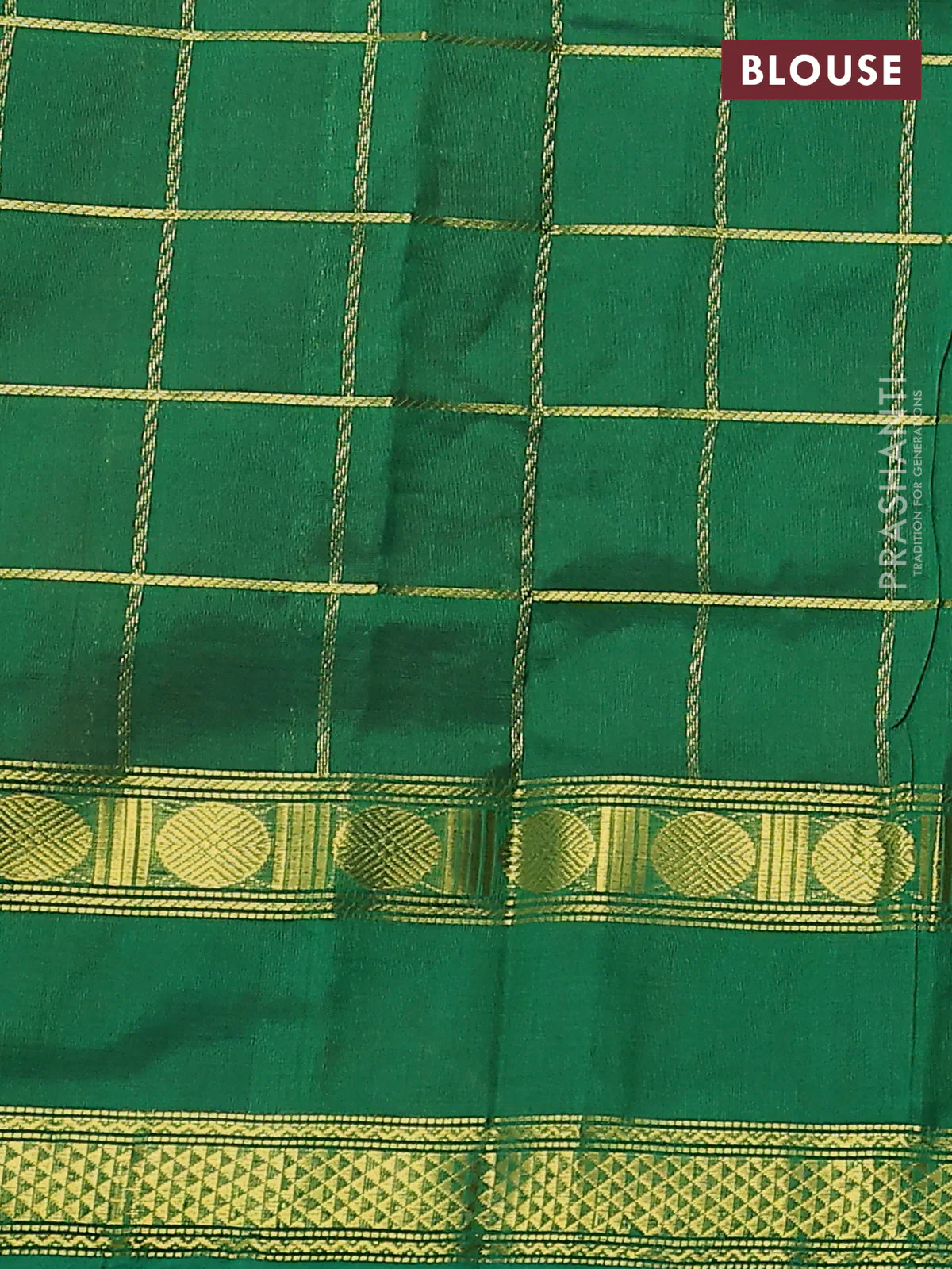 Silk cotton saree maroon and green with allover zari woven checks pattern and zari woven border - Image 3