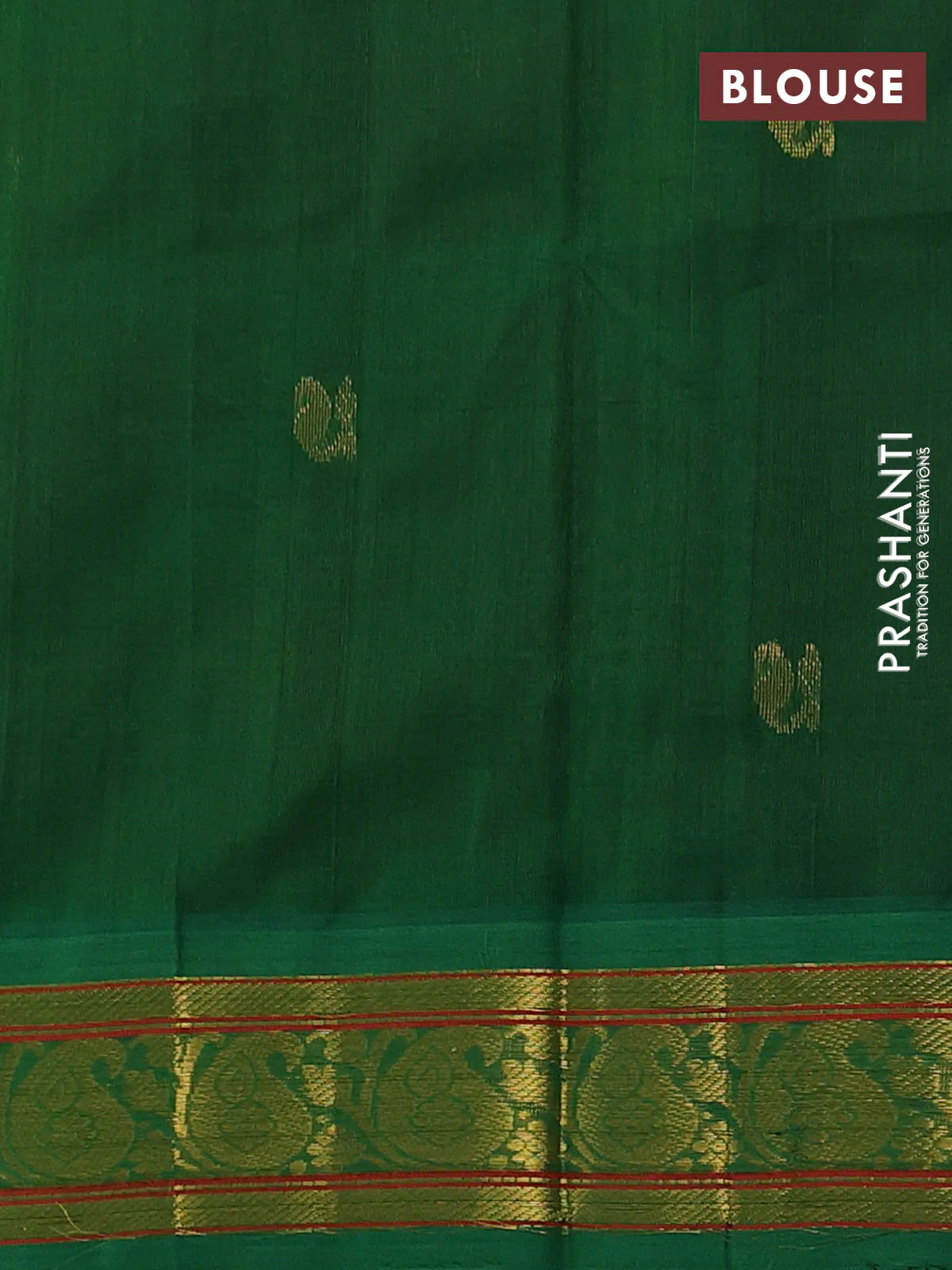 Silk cotton saree maroon and green with zari woven buttas and paisley zari woven korvai border - Image 3