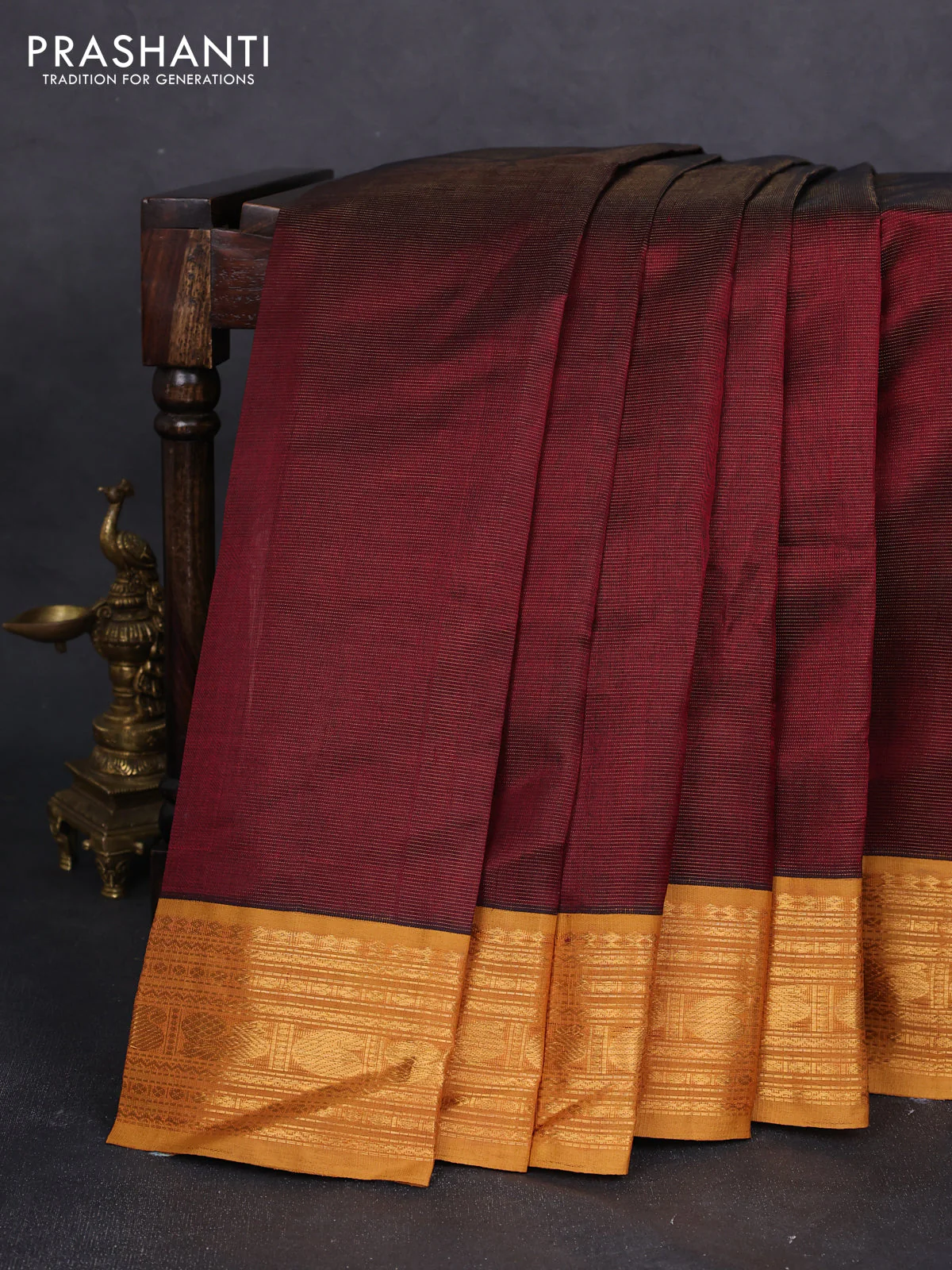 Silk cotton saree maroon and mustard yellow with allover vairaosi pattern and zari woven korvai border
