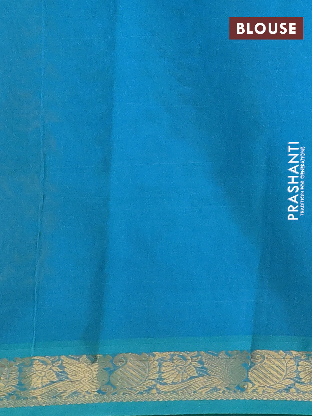 Silk cotton saree mehendi green and cs blue with plain body and zari woven border - Image 3