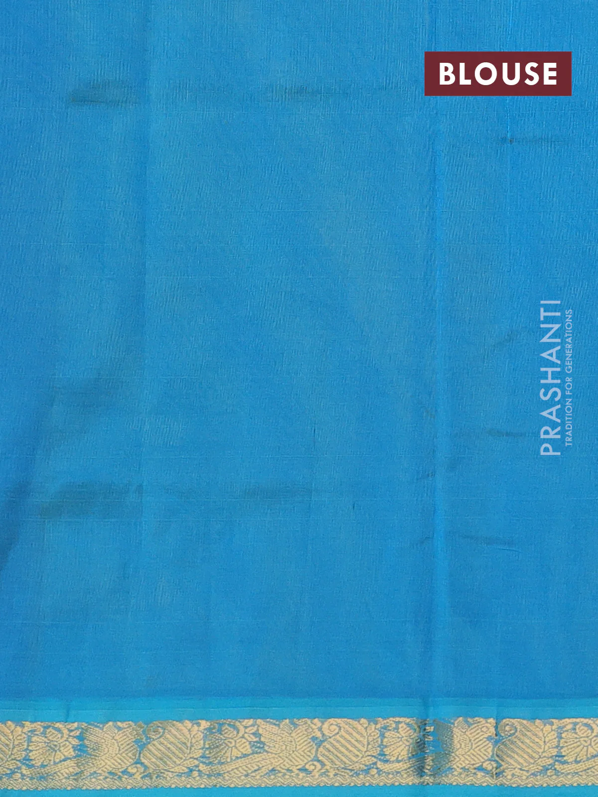 Silk cotton saree mehendi green and cs blue with plain body and zari woven border - Image 3