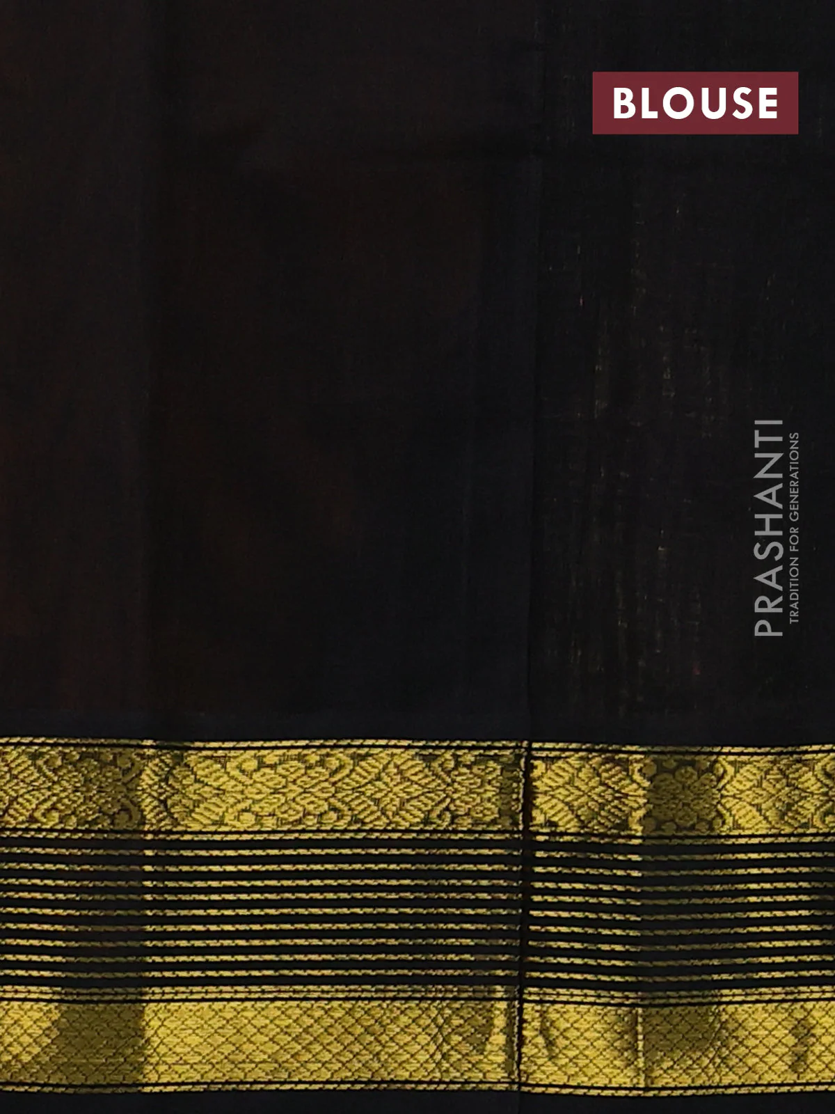 Silk cotton saree mustard yellow and black with plain body and zari woven korvai border - Image 3