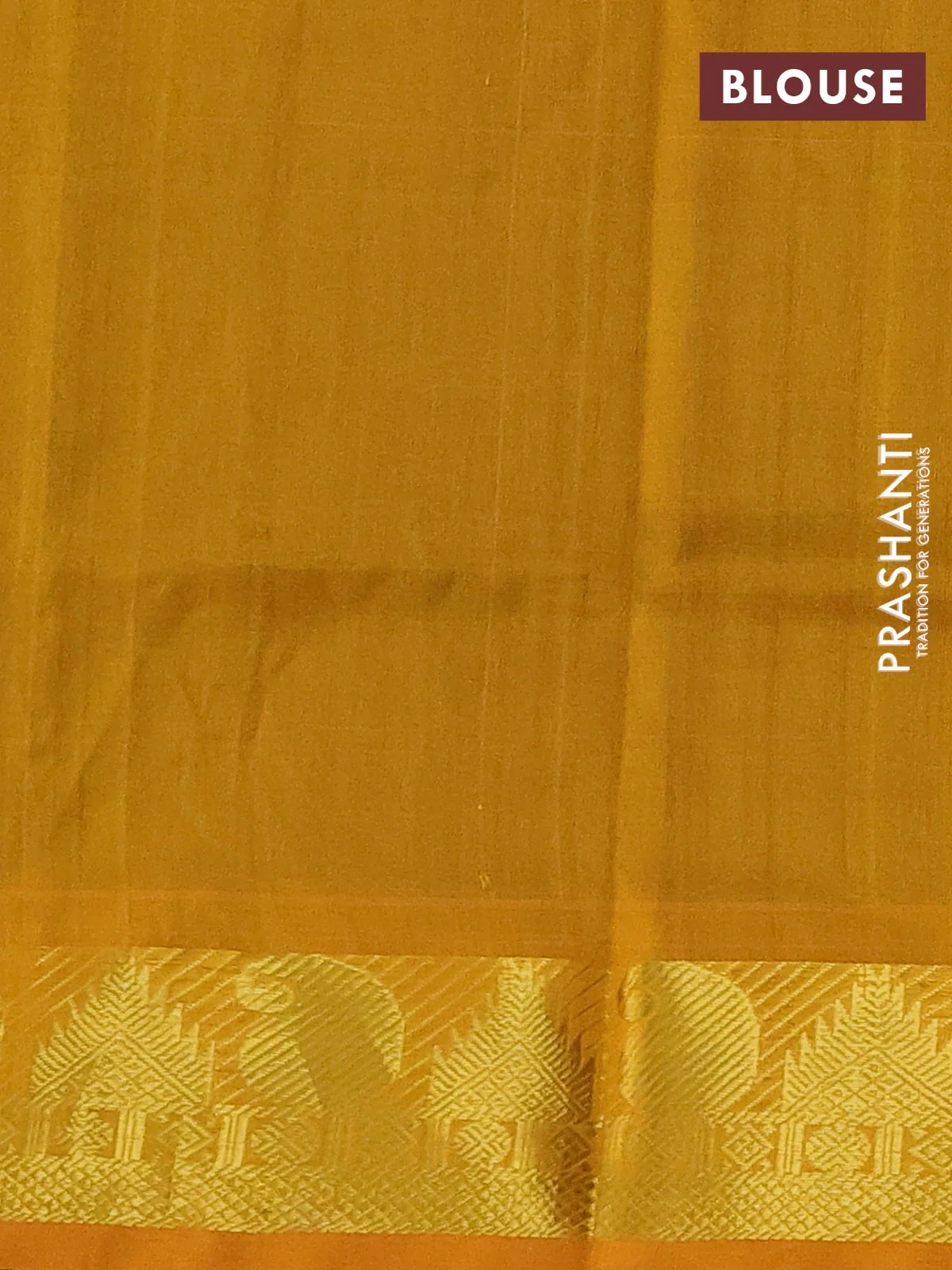 Silk cotton saree navy blue and mustard yellow with plain body and temple & paisley zari woven butta border - Image 3