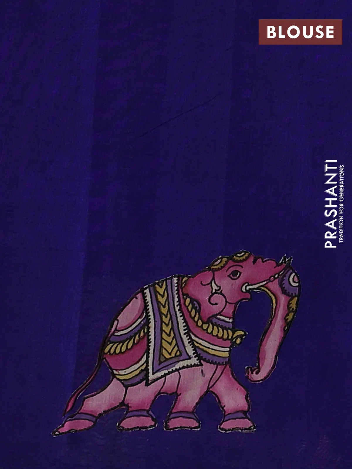 Silk cotton saree navy blue with kalamkari applique work in borderless style - Image 3