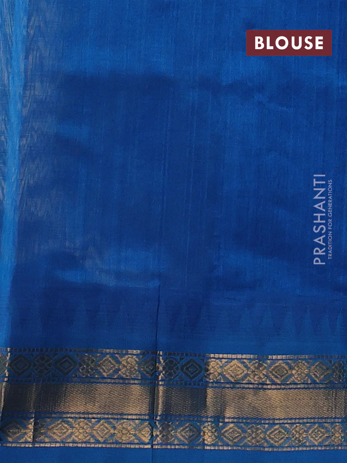 Silk cotton saree off white and cs blue with zari woven buttas and temple design zari woven border - Image 3