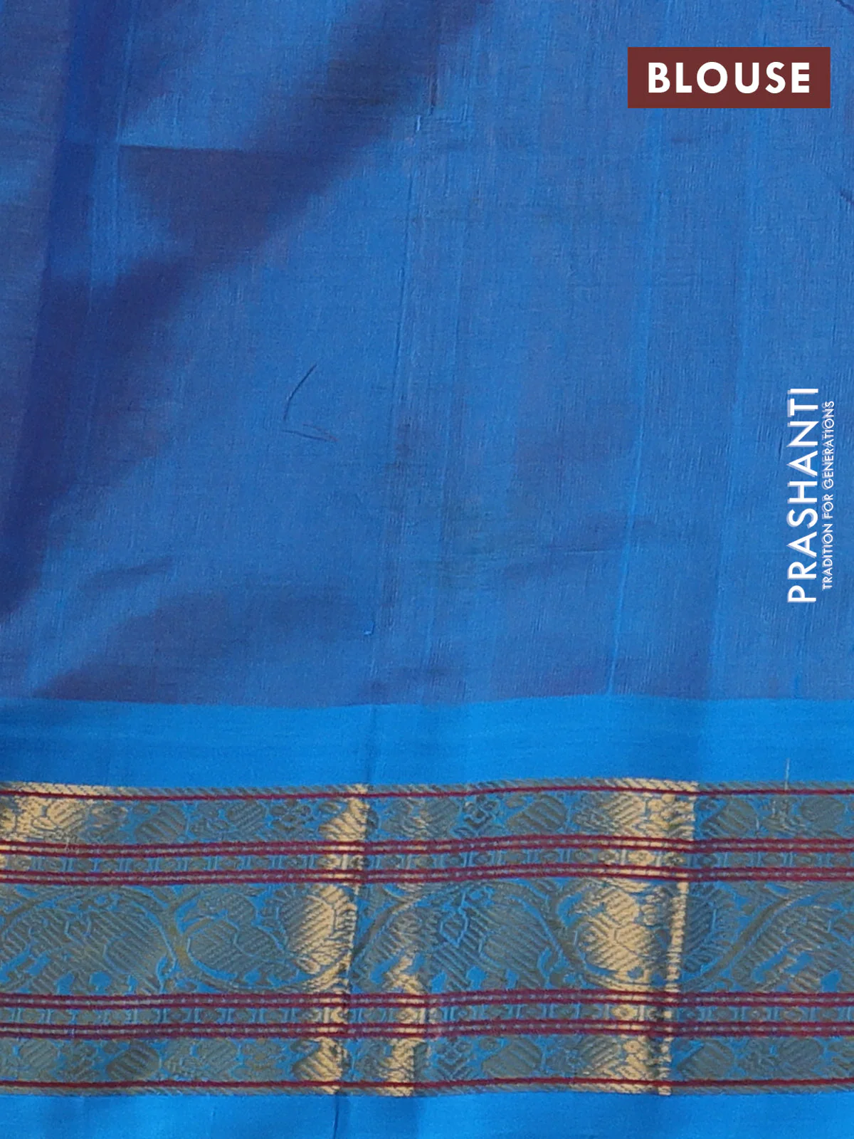 Silk cotton saree orange and cs blue with zari woven buttas and zari woven korvai border - Image 3