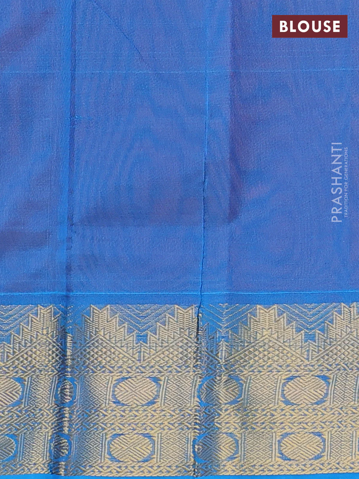 Silk cotton saree orange and teal blue with plain body and temple zari woven border - Image 3