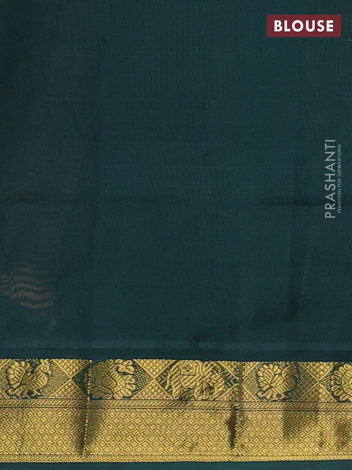 Silk cotton saree pale orange and bottle green with plain body and zari woven border - Image 3