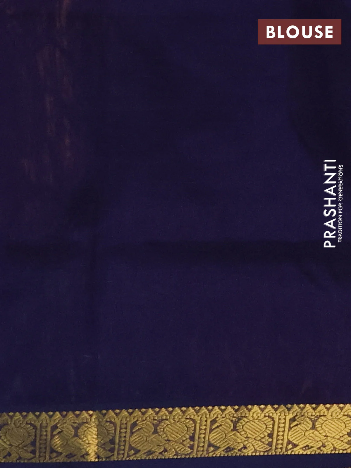 Silk Cotton saree peach orange and navy blue with plain body and zari woven border - Image 3