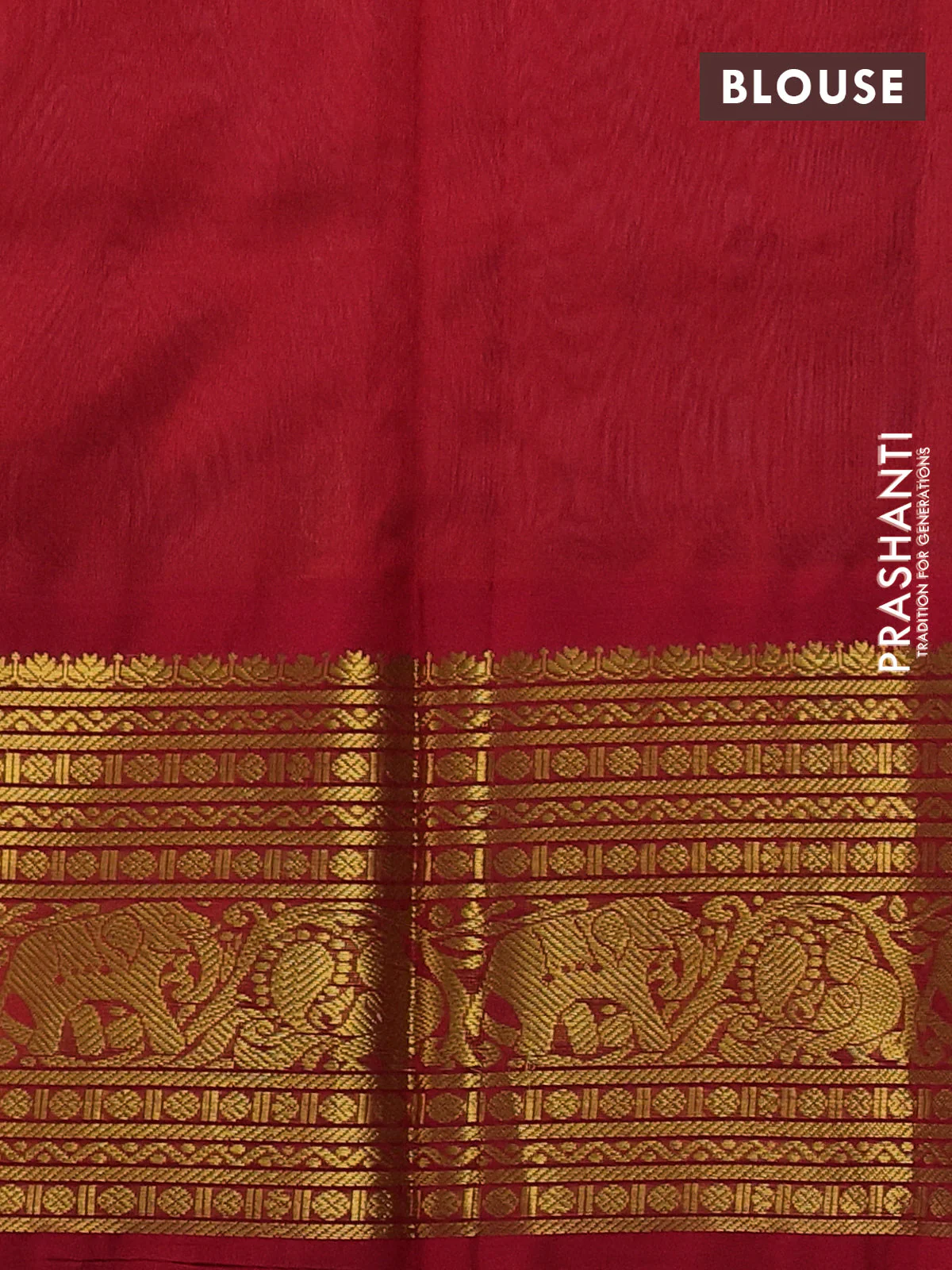 Silk cotton saree peach orange and red with zari woven buttas and long zari woven korvai border - Image 3