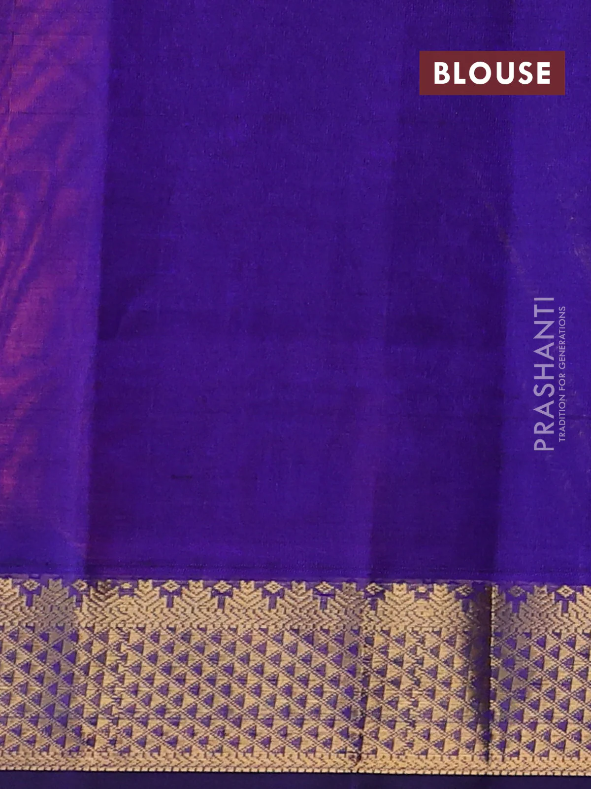 Silk cotton saree peach pink and blue with plain body and temple zari woven border - Image 3