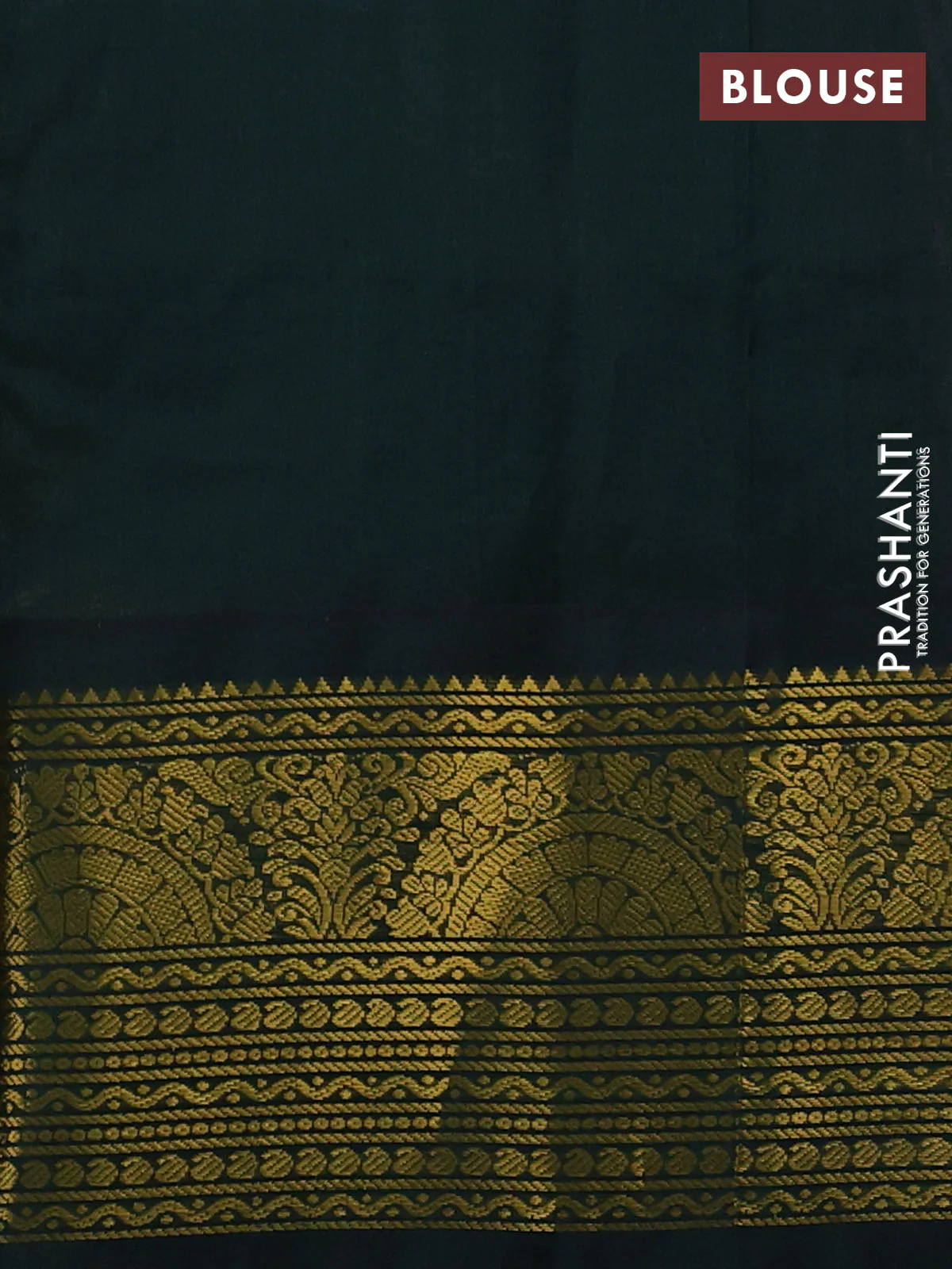 Silk cotton saree peach pink and bottle green with paisley zari woven buttas and long zari woven korvai border - Image 3
