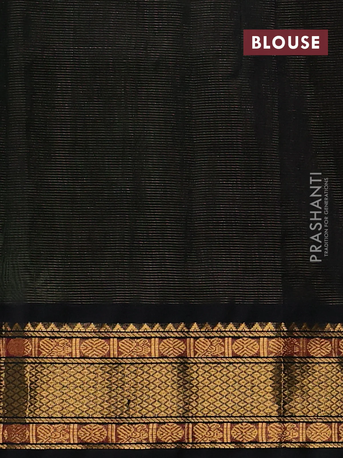 Silk cotton saree piata green and black with plain body and temple design zari woven border - Image 3