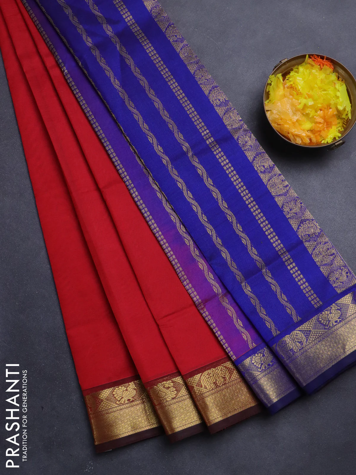 Silk Cotton saree pink and blue with plain body and zari woven border