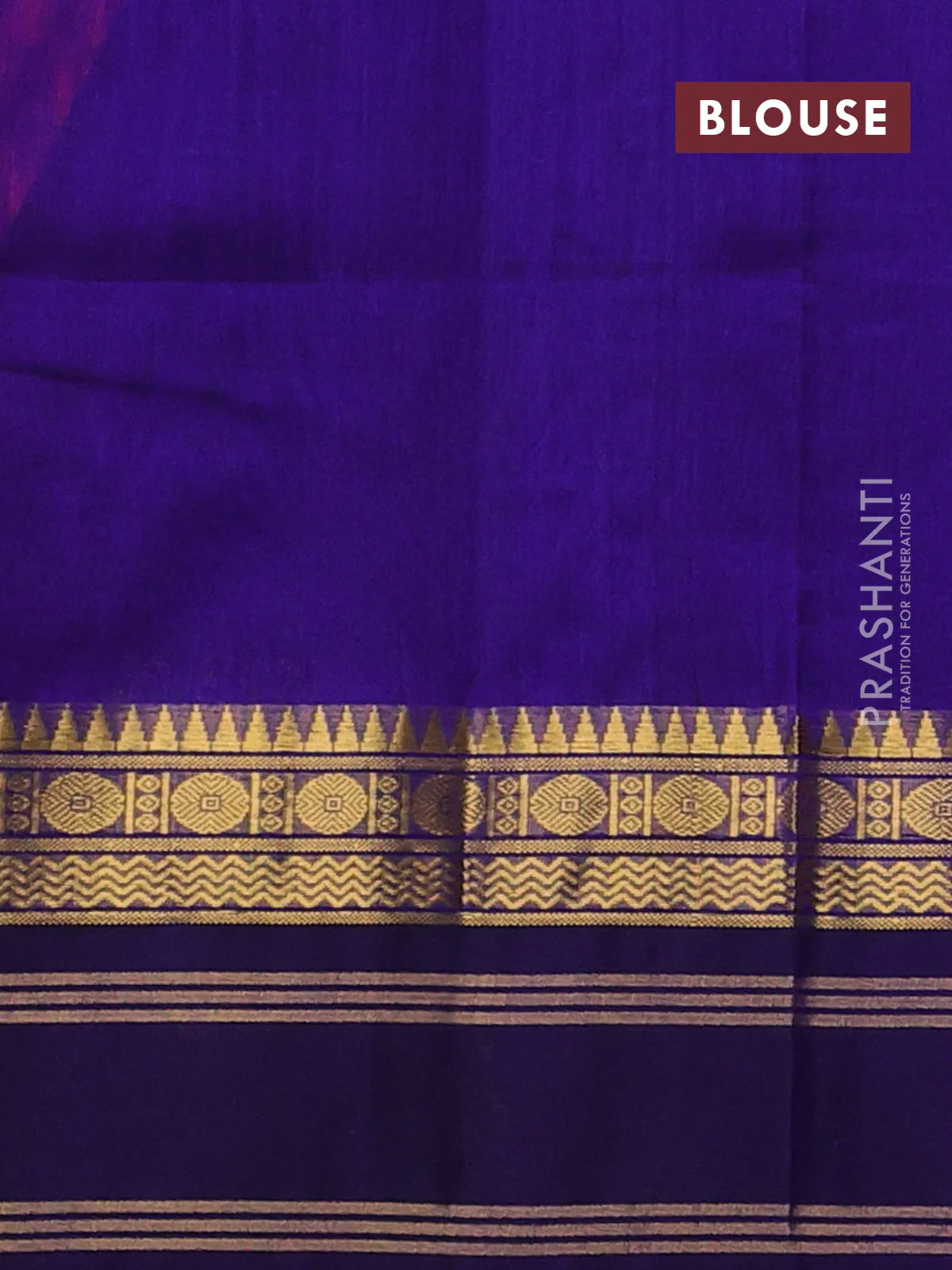 Silk cotton saree pink and blue with plain body and zari woven korvai border - Image 3