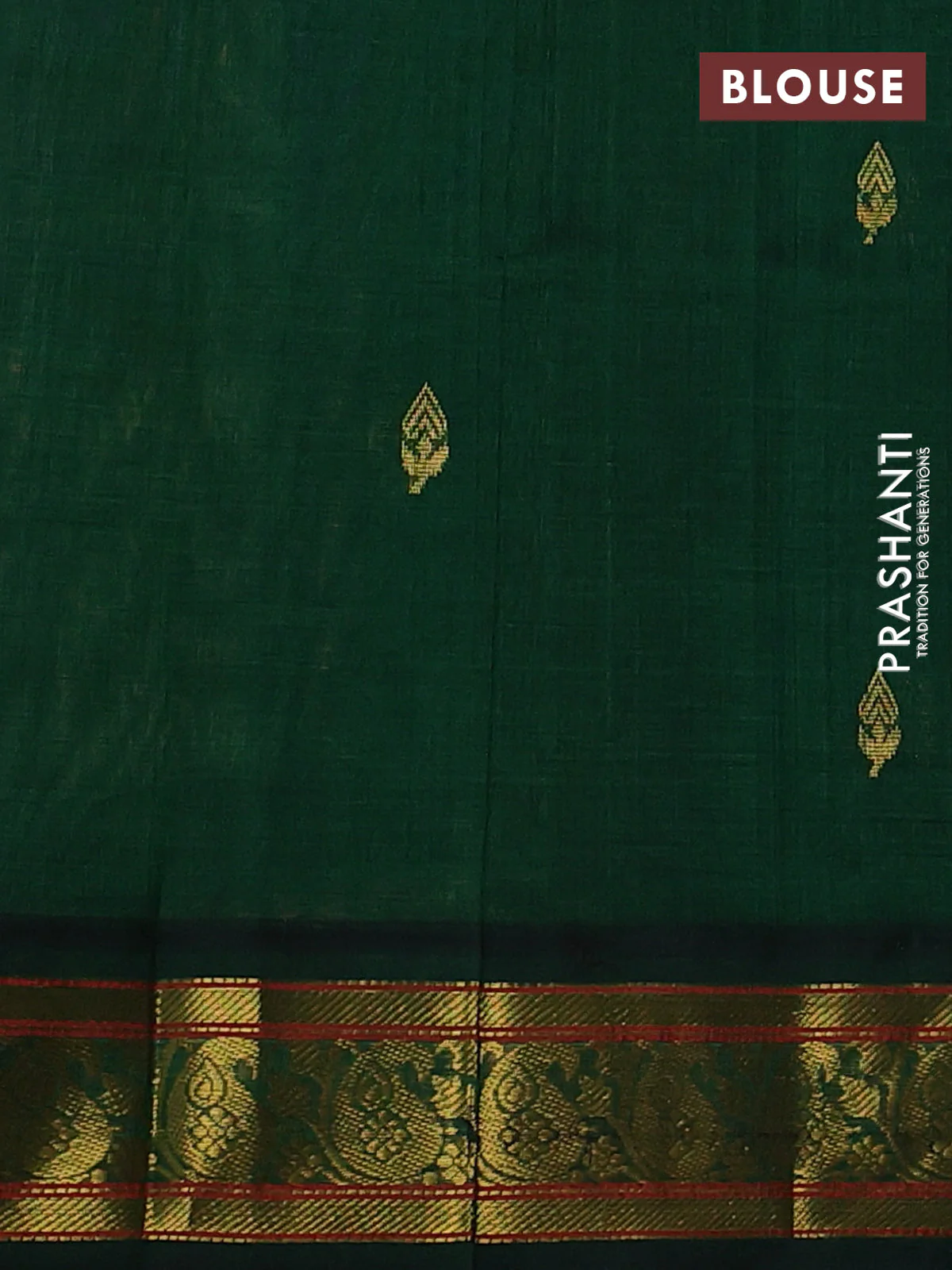 Silk cotton saree pink and bottle green with zari woven buttas and paisley zari woven korvai border - Image 3