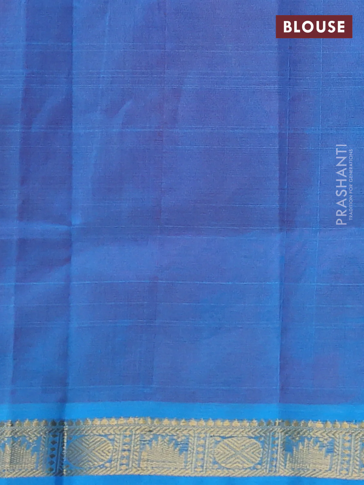 Silk cotton saree pink and cs blue with plain body and temple & rudraksha zari woven border - Image 3