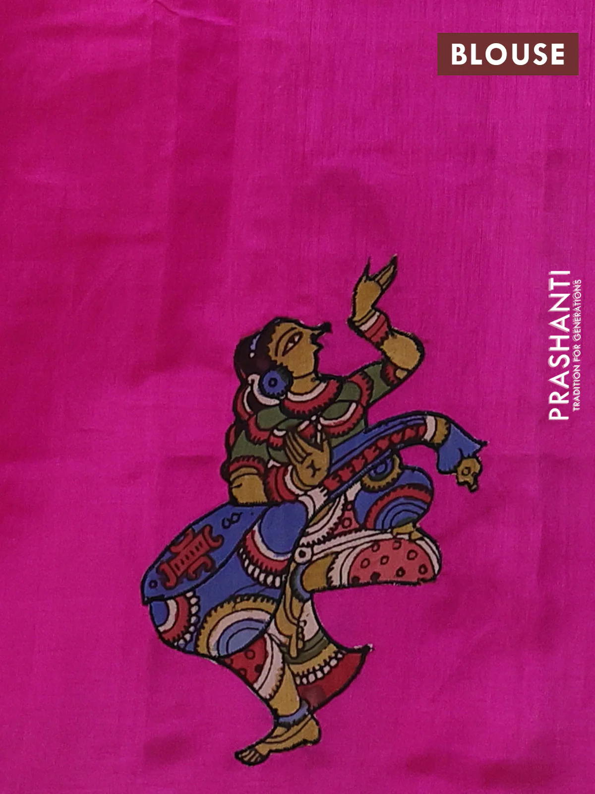 Silk cotton saree pink with kalamkari applique work in borderless style - Image 3