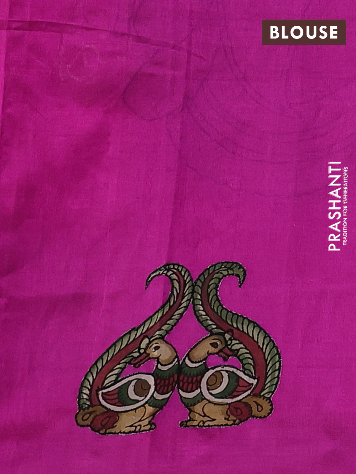 Silk cotton saree pink with kalamkari applique work in borderless style - Image 3