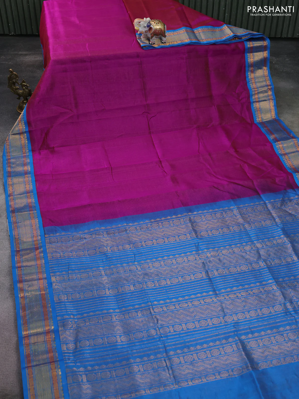 Silk cotton saree purple and cs blue with allover vairaosi pattern and zari woven korvai border - Image 2