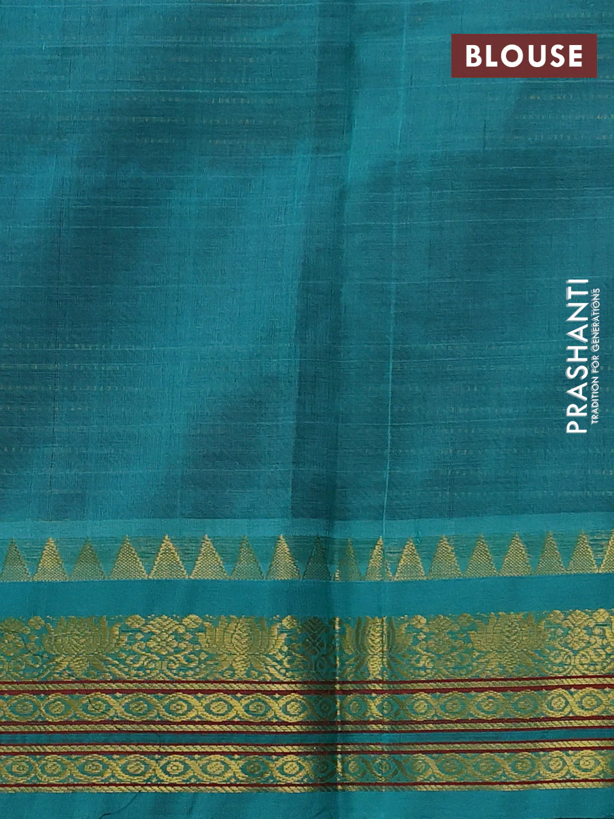 Silk cotton saree purple and teal green shade with allover zari woven checked pattern and temple design zari woven korvai border - Image 3