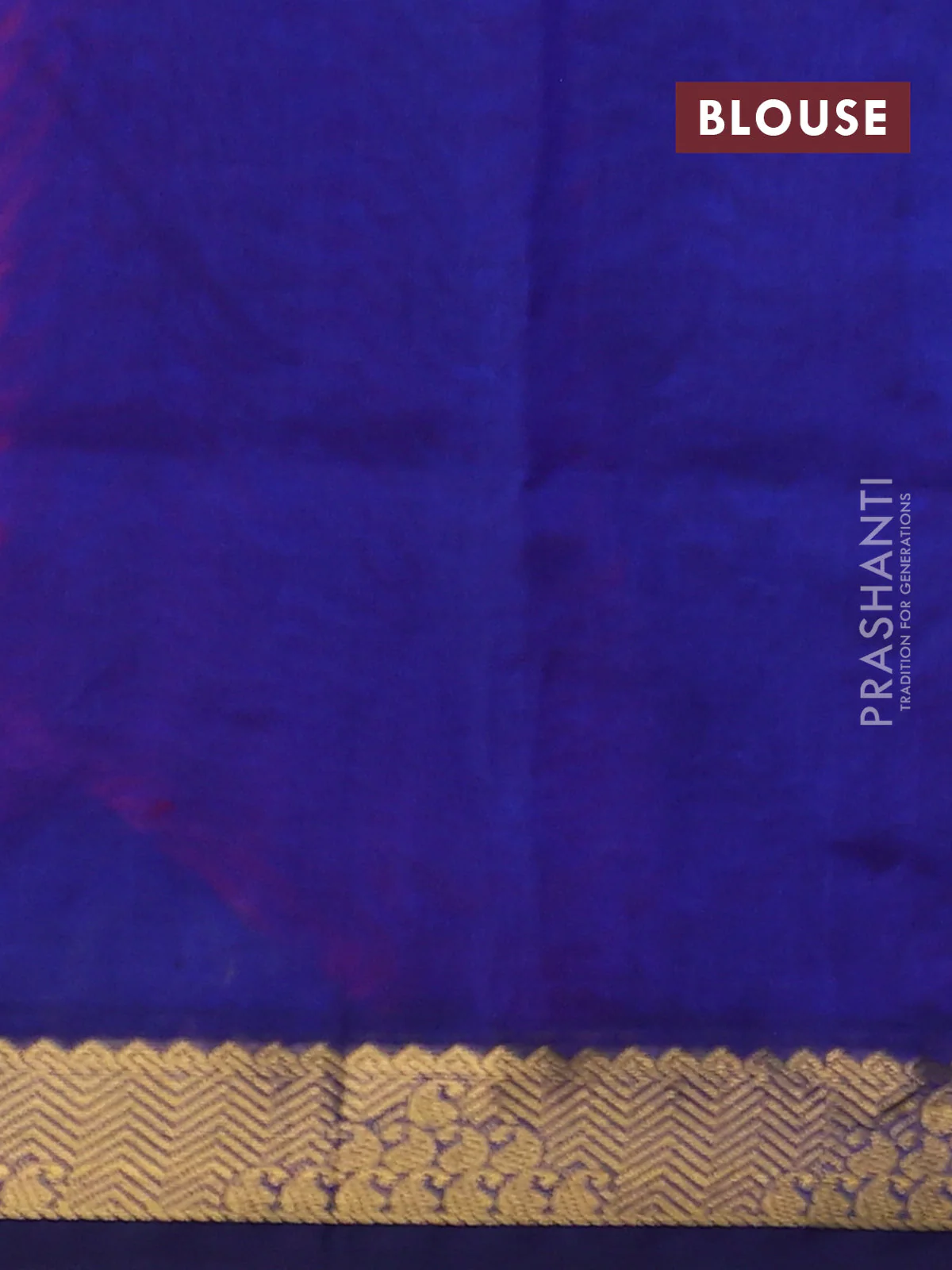 Silk cotton saree red and blue with plain body and zari woven border - Image 3
