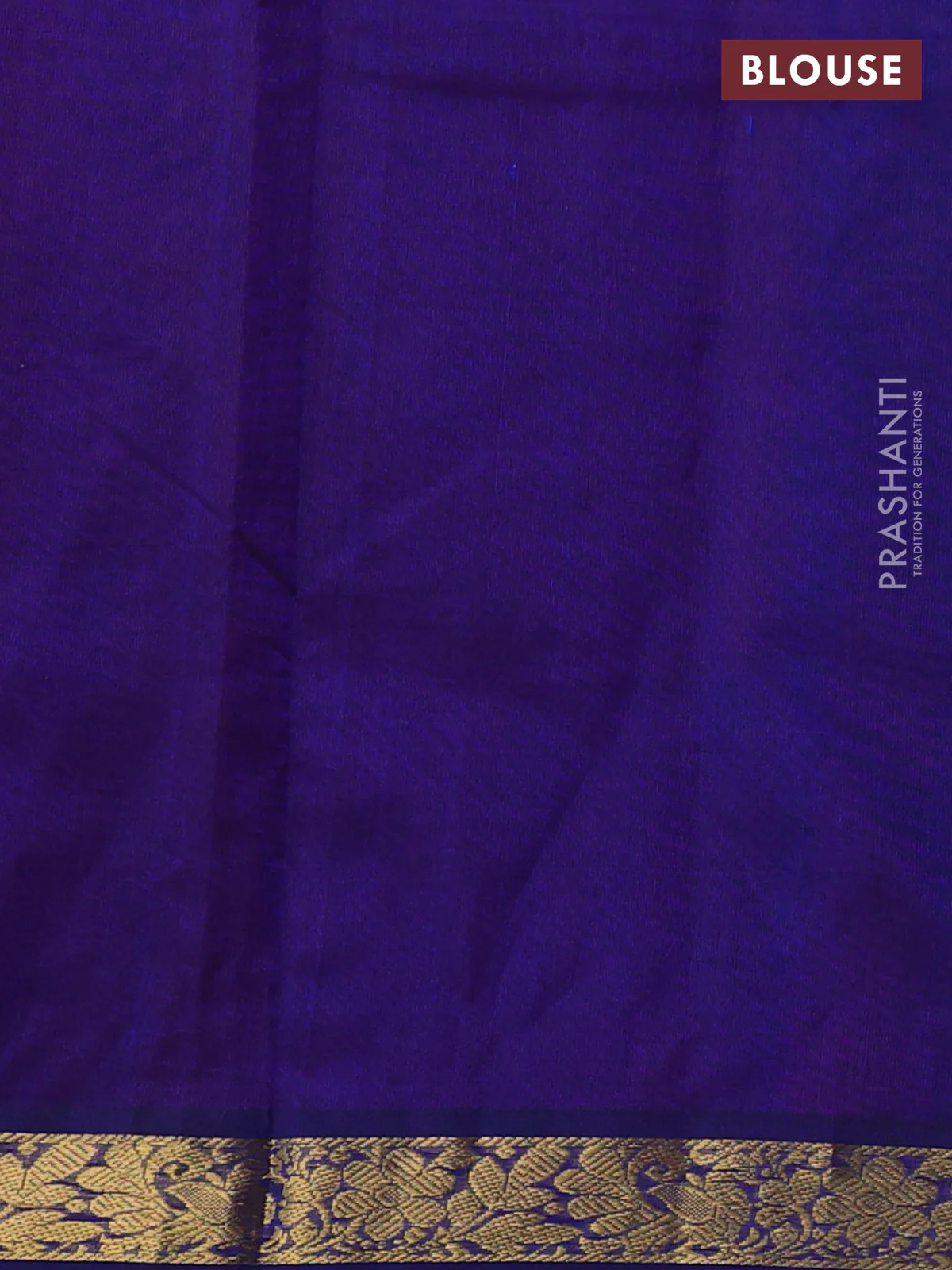 Silk Cotton saree red and blue with plain body and zari woven border - Image 3