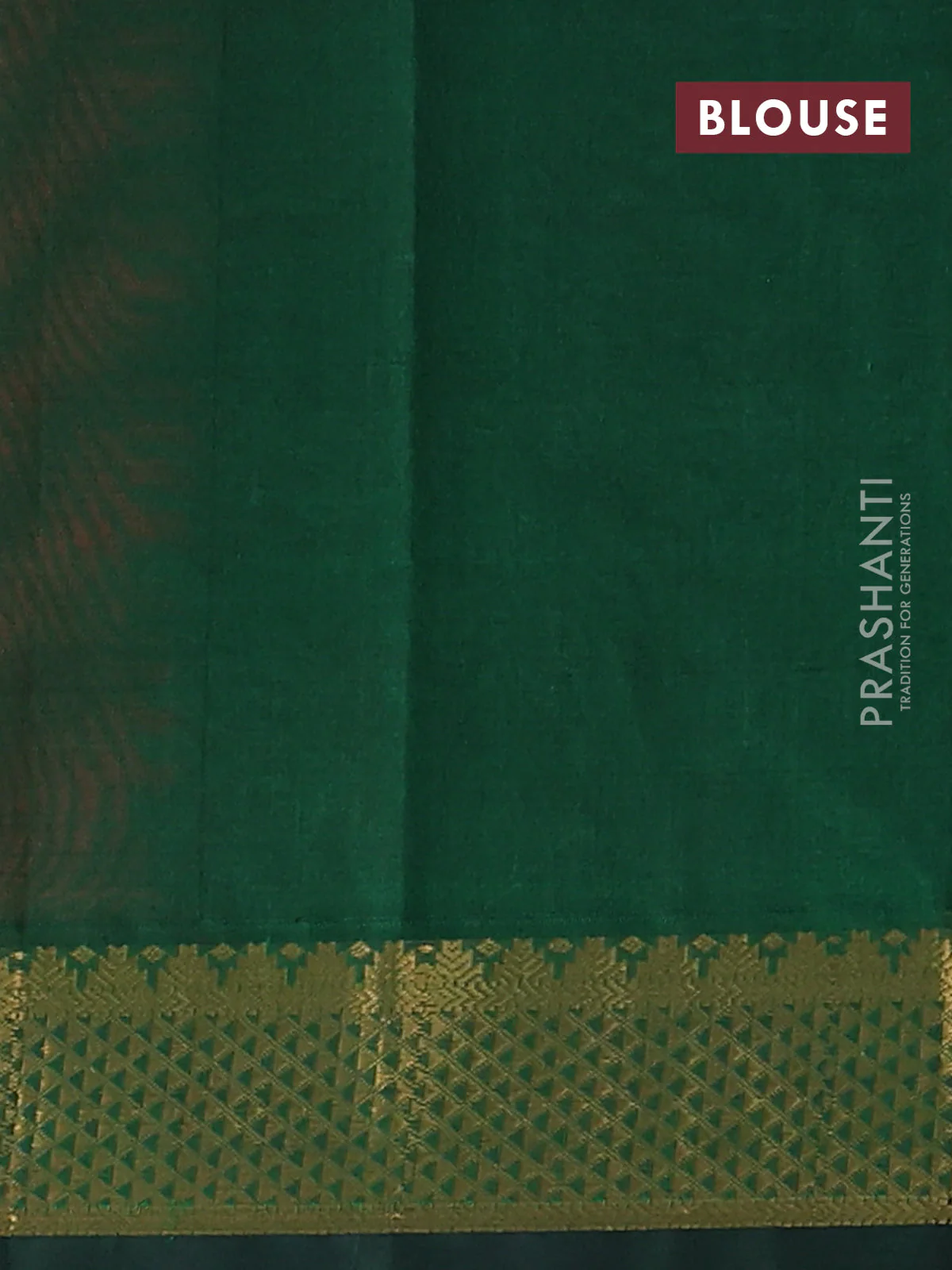 Silk cotton saree red and green with plain body and zari woven border - Image 3