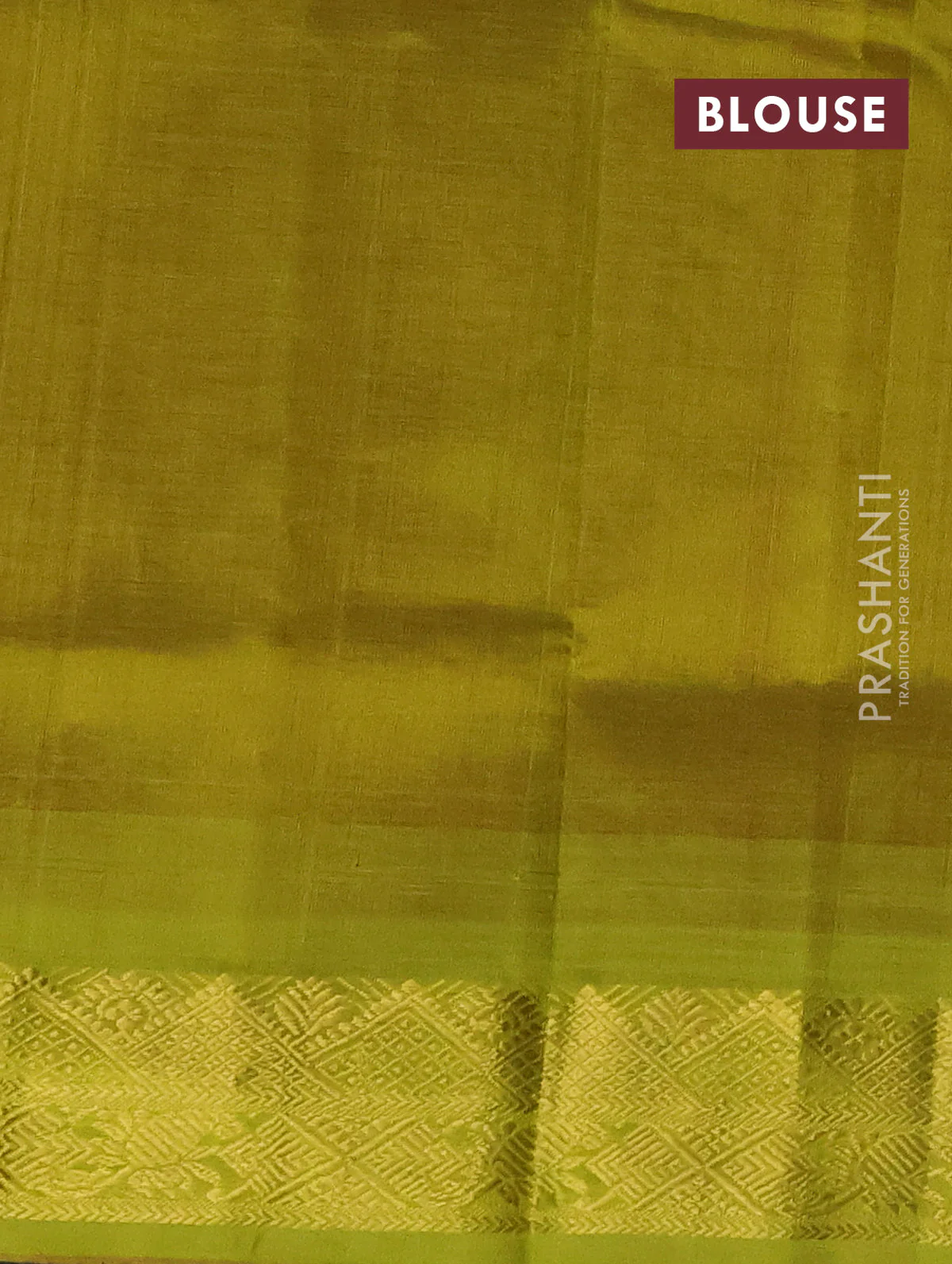 Silk cotton saree red and light green with plain body and zari woven border - Image 3