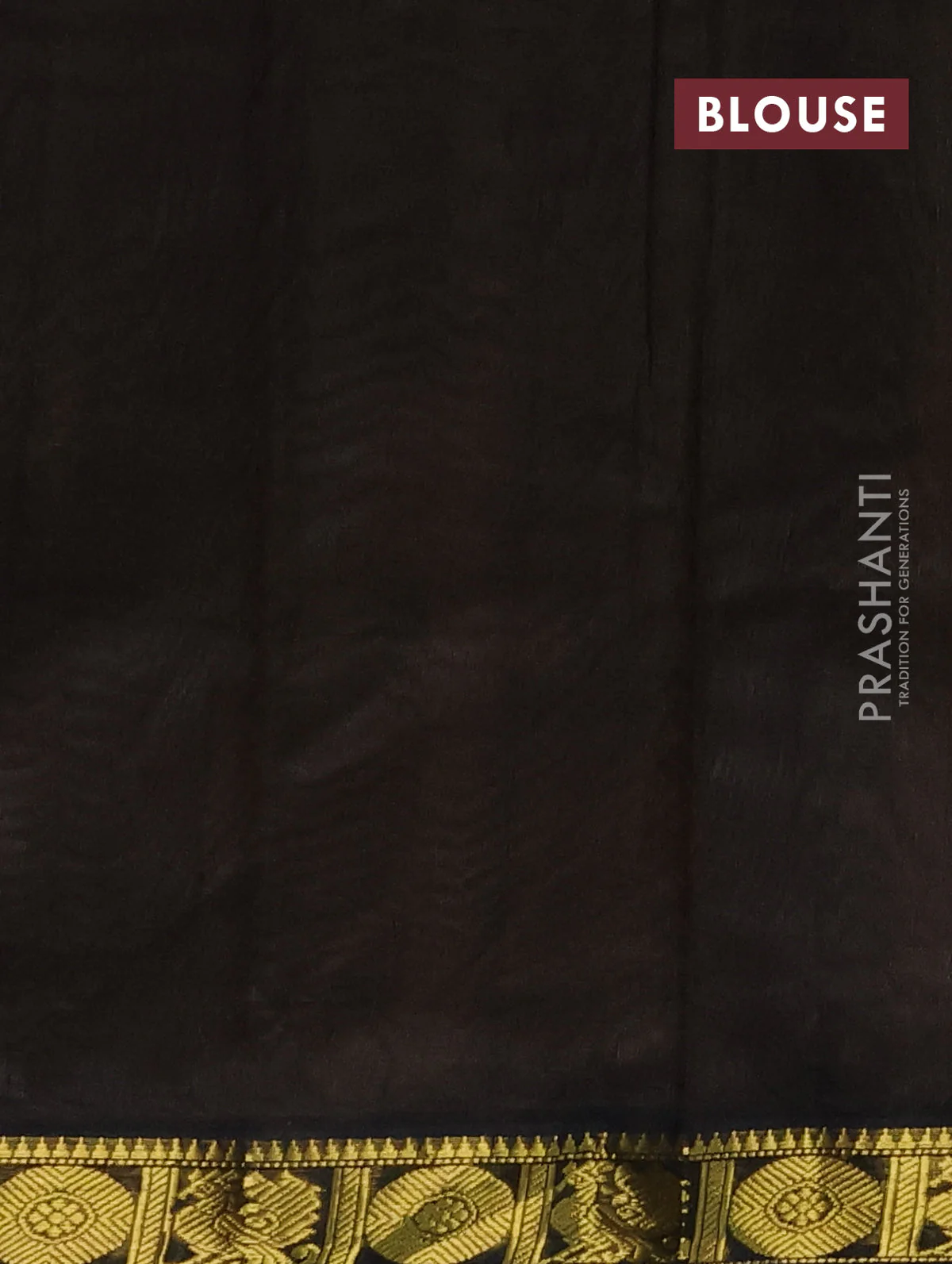Silk cotton saree sandal and black with plain body and zari woven border - Image 3