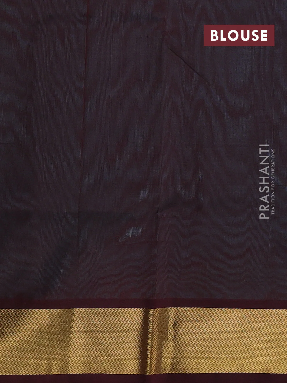 Silk cotton saree teal blue and coffee brown with plain body and zari woven border - Image 3