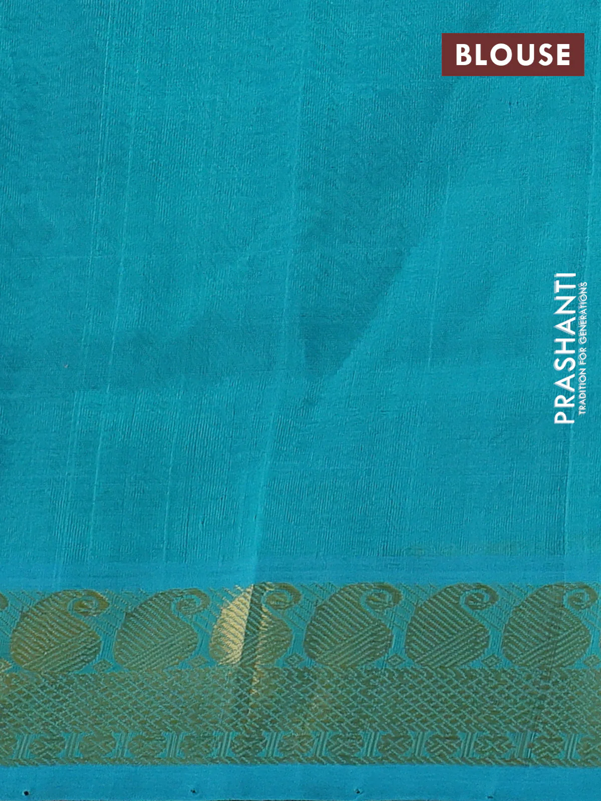 Silk cotton saree teal green and pink with allover paalum pazhamum checks & buttas and paisley zari woven border - Image 3