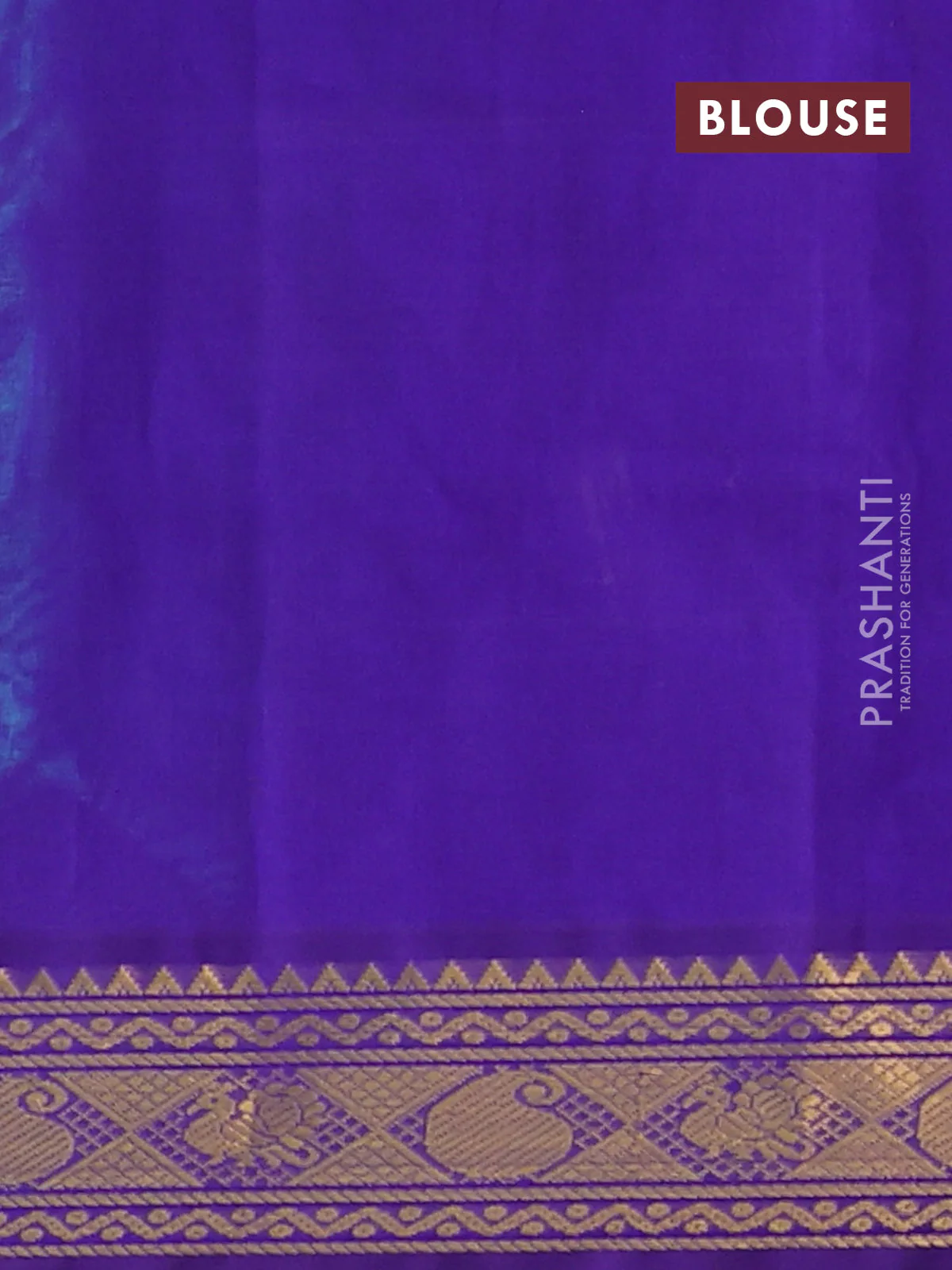 Silk cotton saree teal green shade and violet with plain body and zari woven border - Image 3