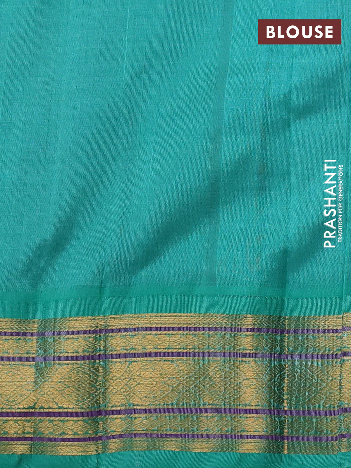 Silk cotton saree violet and teal green with allover zari checks & buttas and zari woven korvai border - Image 3