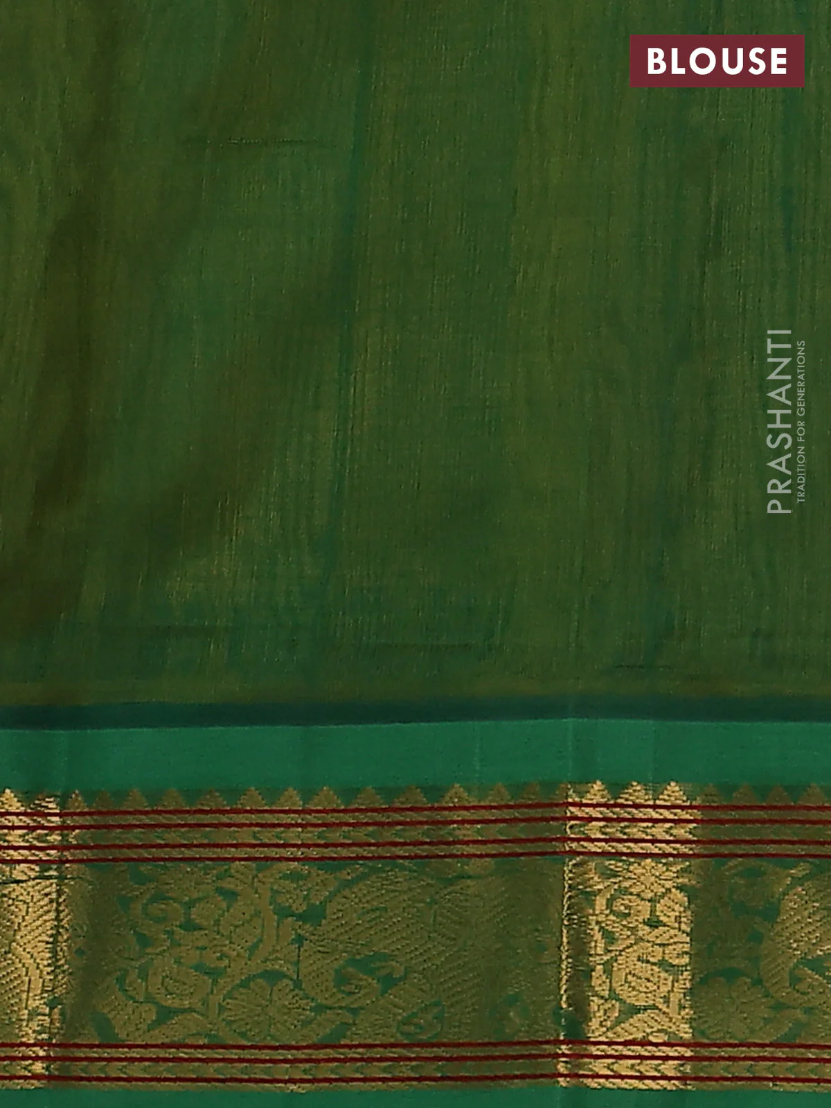 Silk cotton saree yellow and green with plain body and elephant zari woven korvai border - Image 3