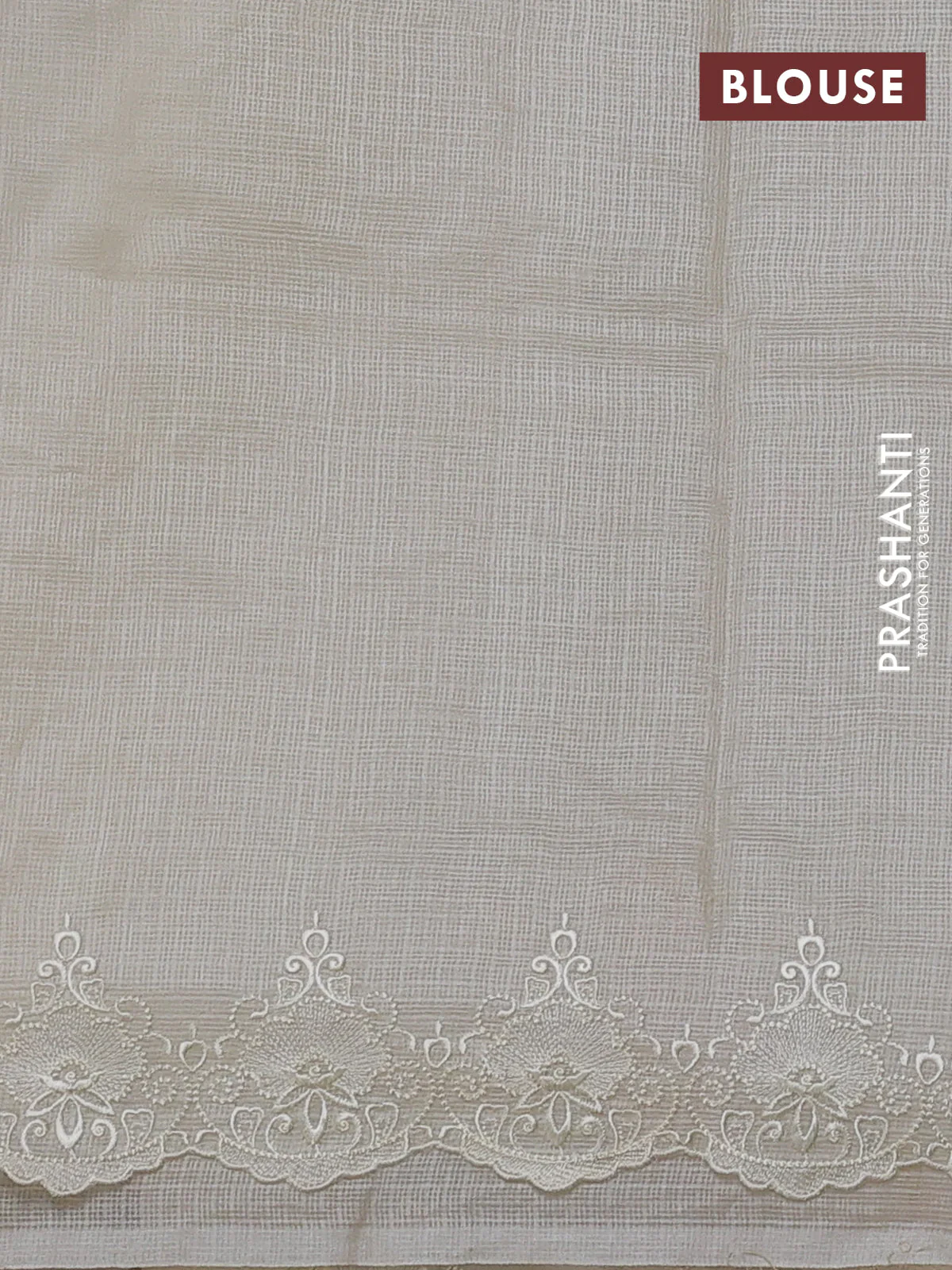 Silk kota saree cream with allover floral embroidery and embroidery border - Image 3