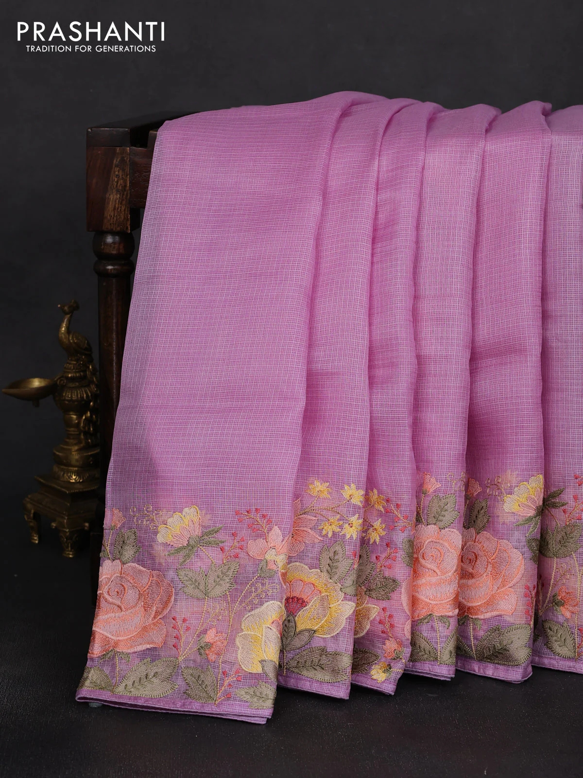 Silk kota saree lavender with plain body and embroidery border