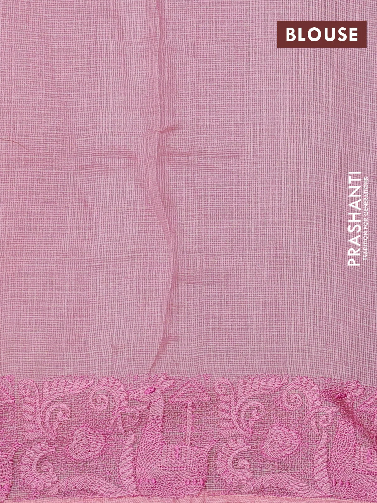Silk kota saree light pink with floral embroidery buttas and zari woven border - Image 3