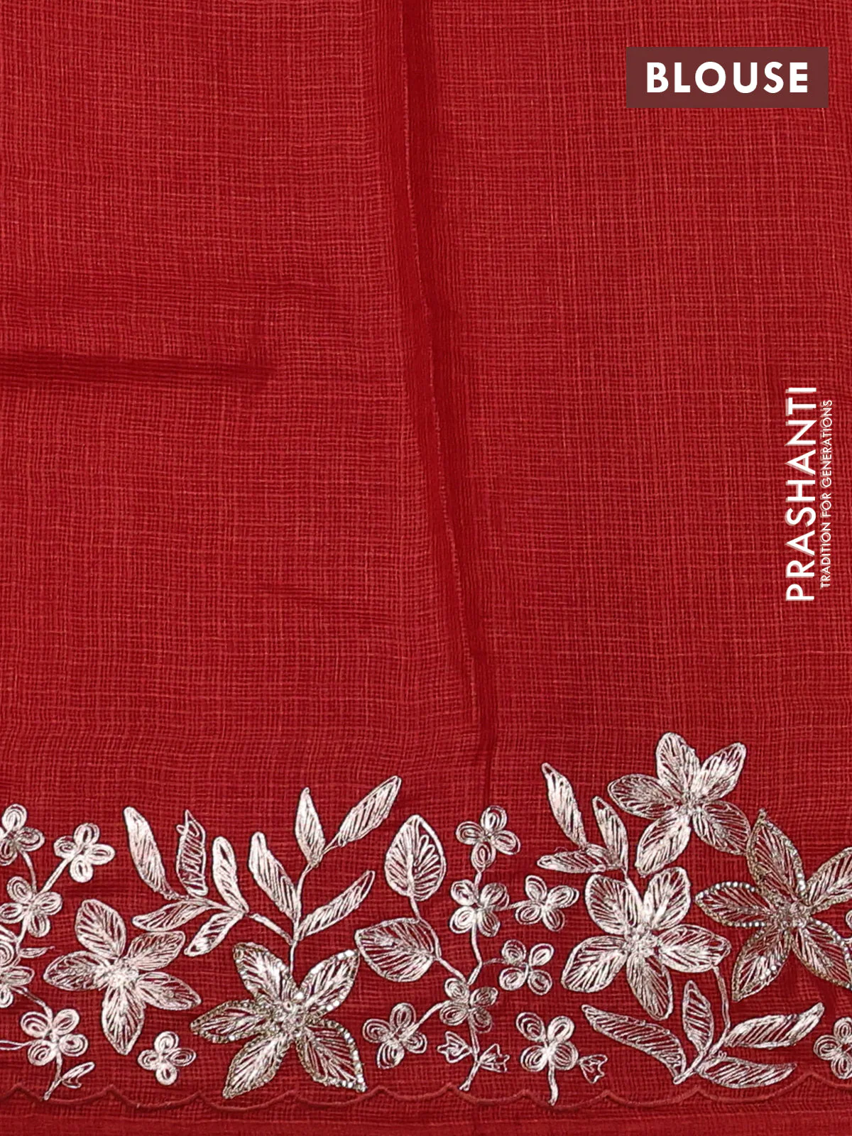 Silk kota saree maroon with allover silver & gold zari stripe pattern and embroidery border - Image 3