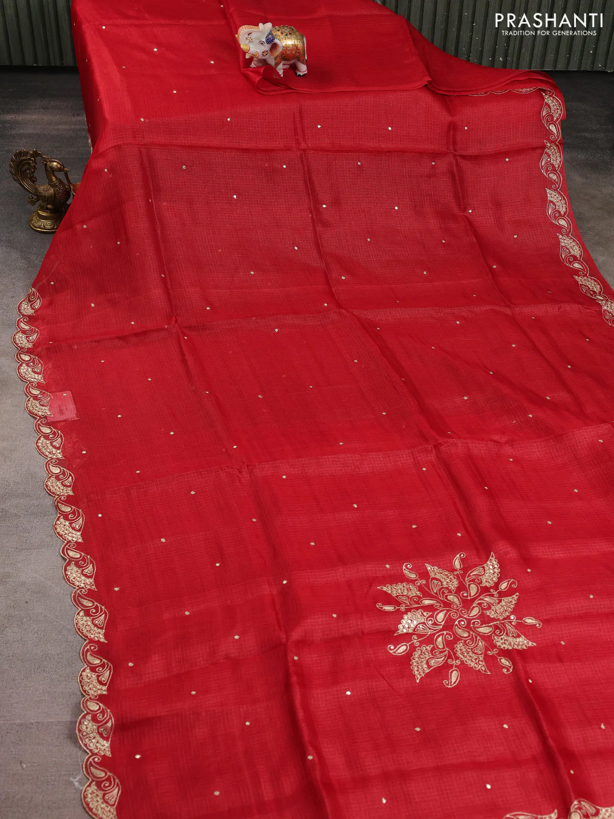 Silk kota saree maroon with embroidery buttas and embroidery border - Image 2