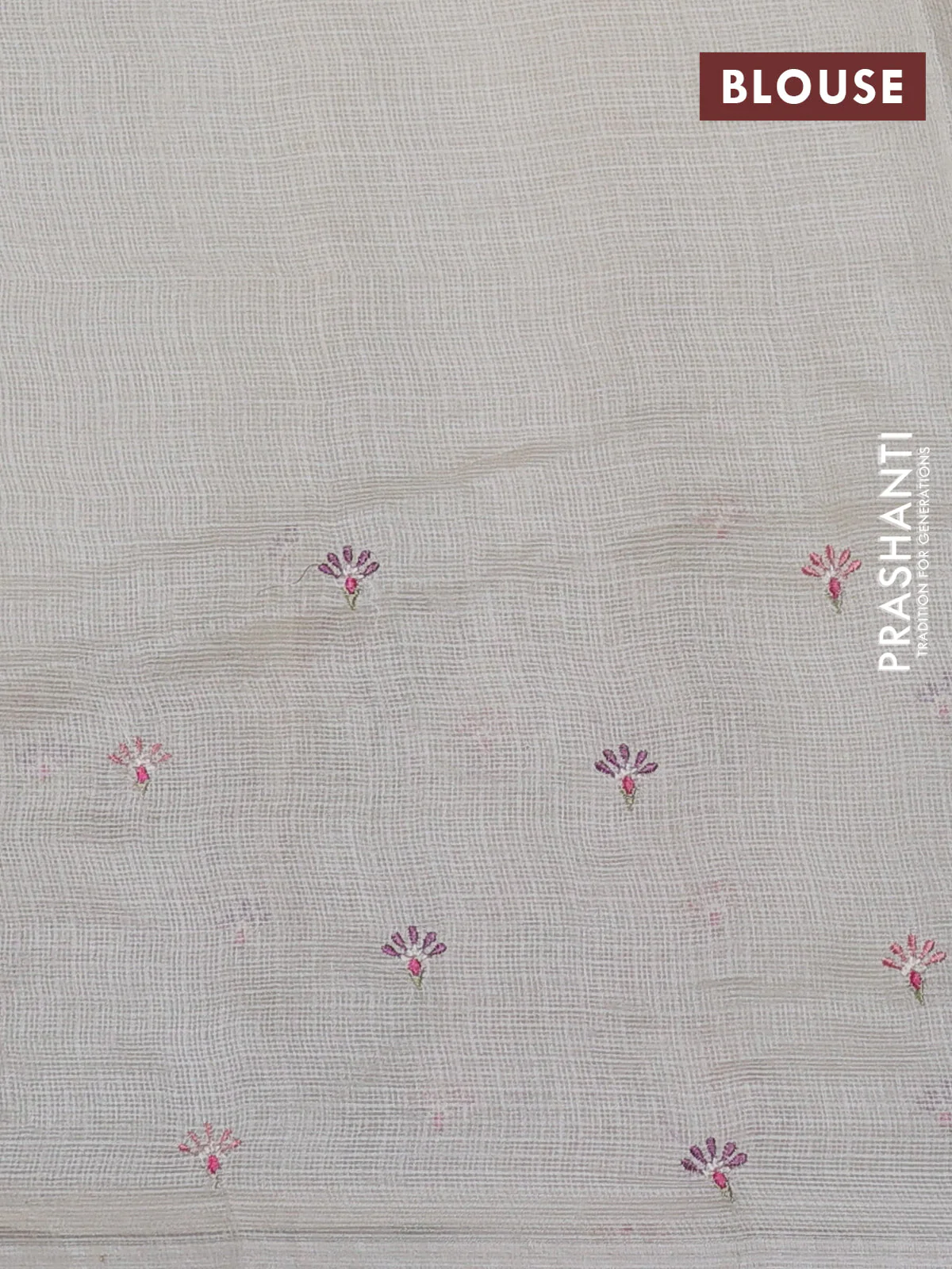 Silk kota saree off white with plain body and embroidery border - Image 3