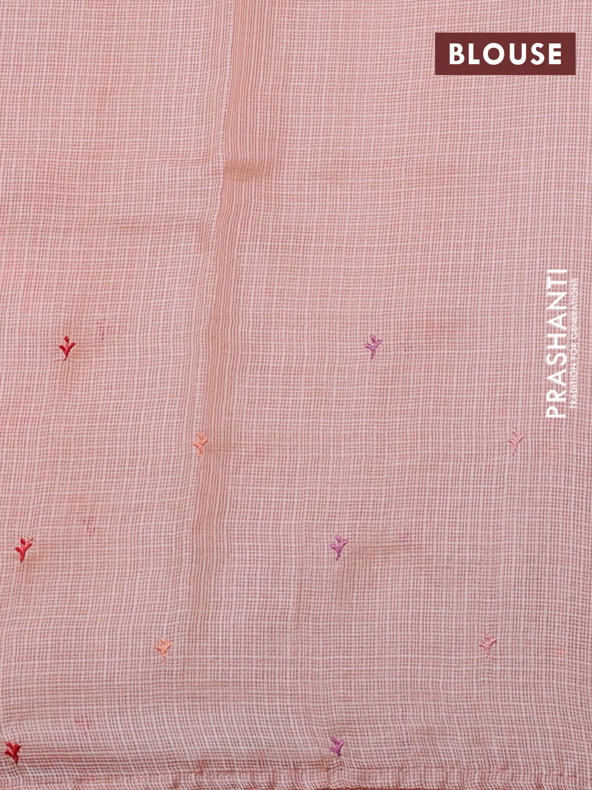 Silk kota saree pale orange with plain body and floral embroidery border - Image 3