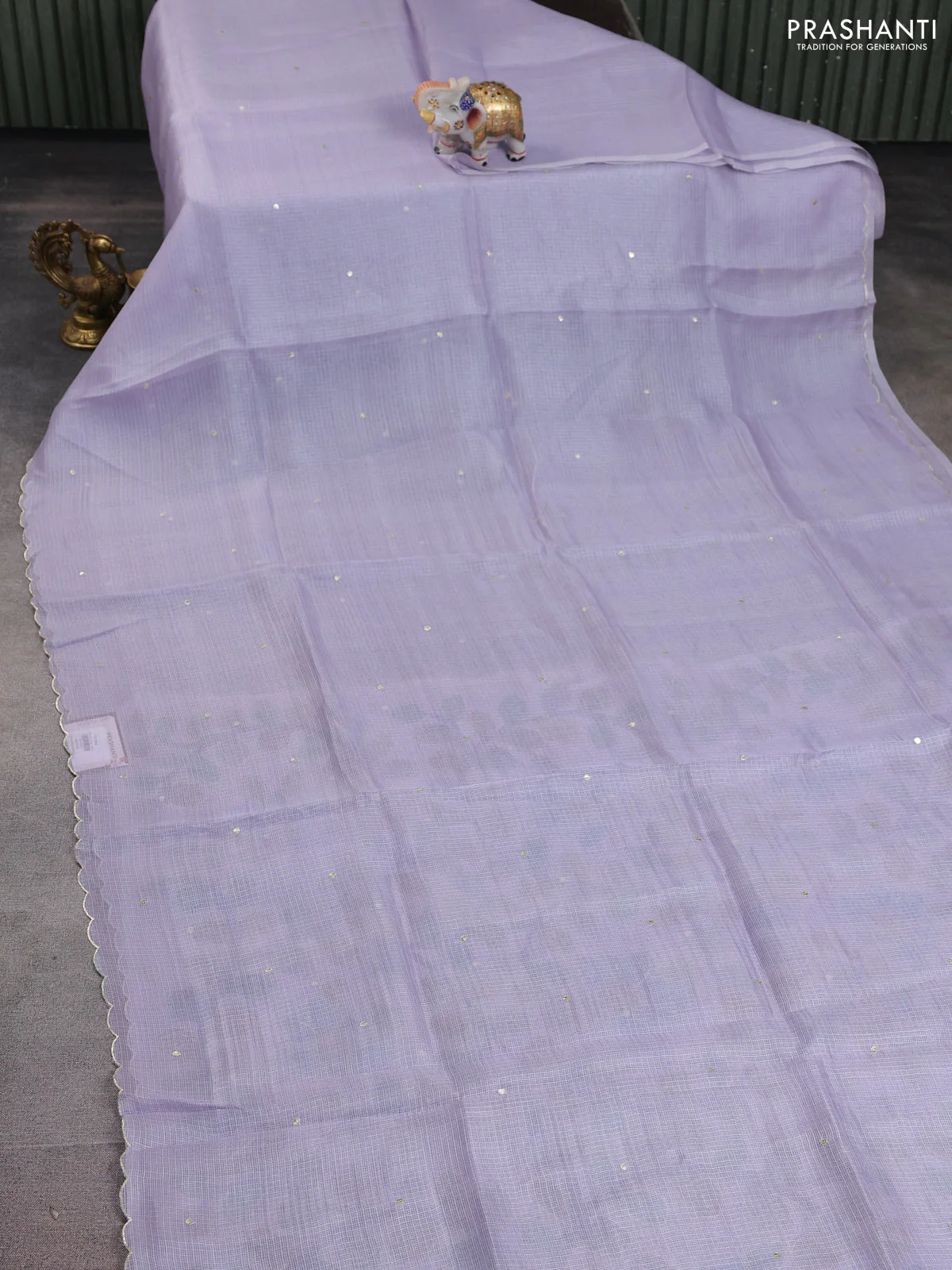 Silk kota saree pastel lavender with embroidery sequin buttas and kalamkari design pita work blouse - Image 2