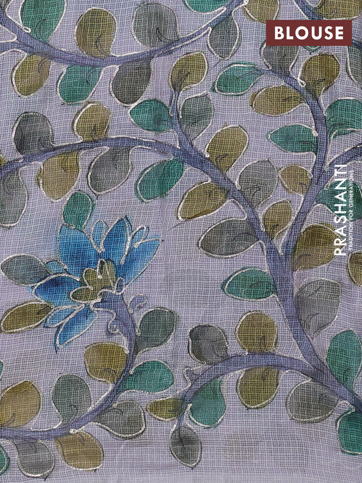 Silk kota saree pastel lavender with embroidery sequin buttas and kalamkari design pita work blouse - Image 3